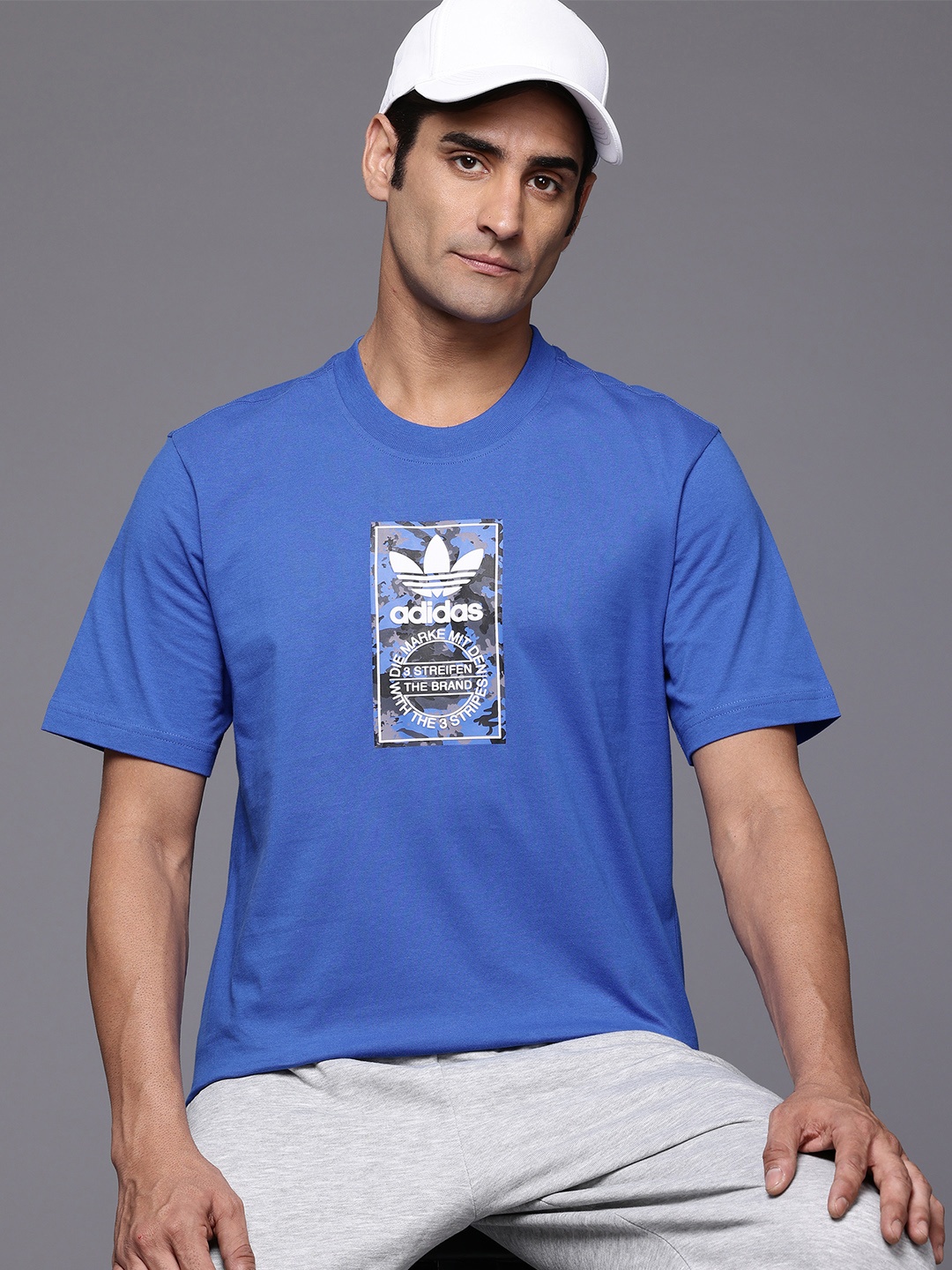 

ADIDAS Originals Men Camo Label Pure Cotton T-shirt, Blue