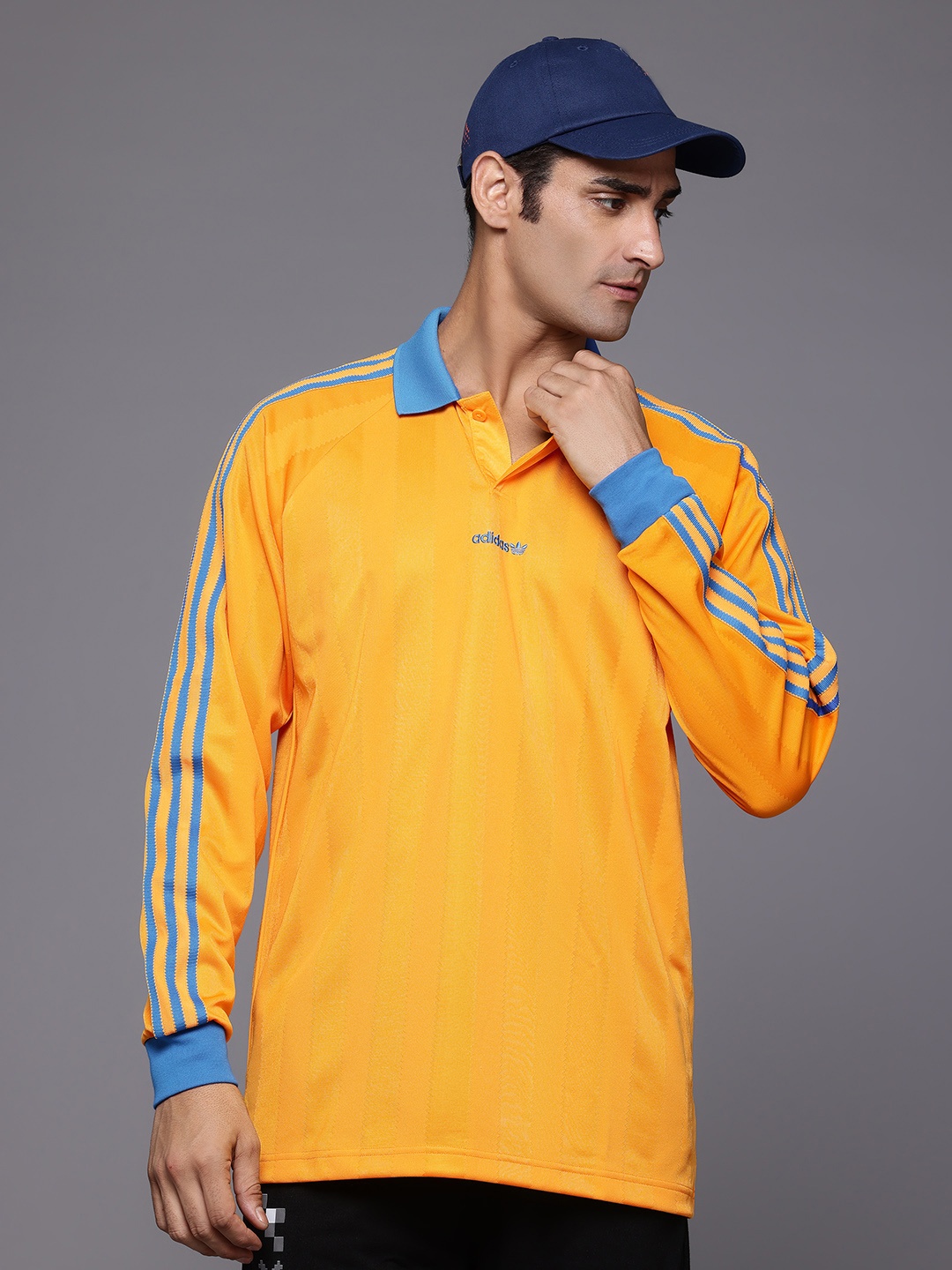 

ADIDAS Originals Men Long Sleeve Jersey Polo Collar T-shirt, Mustard