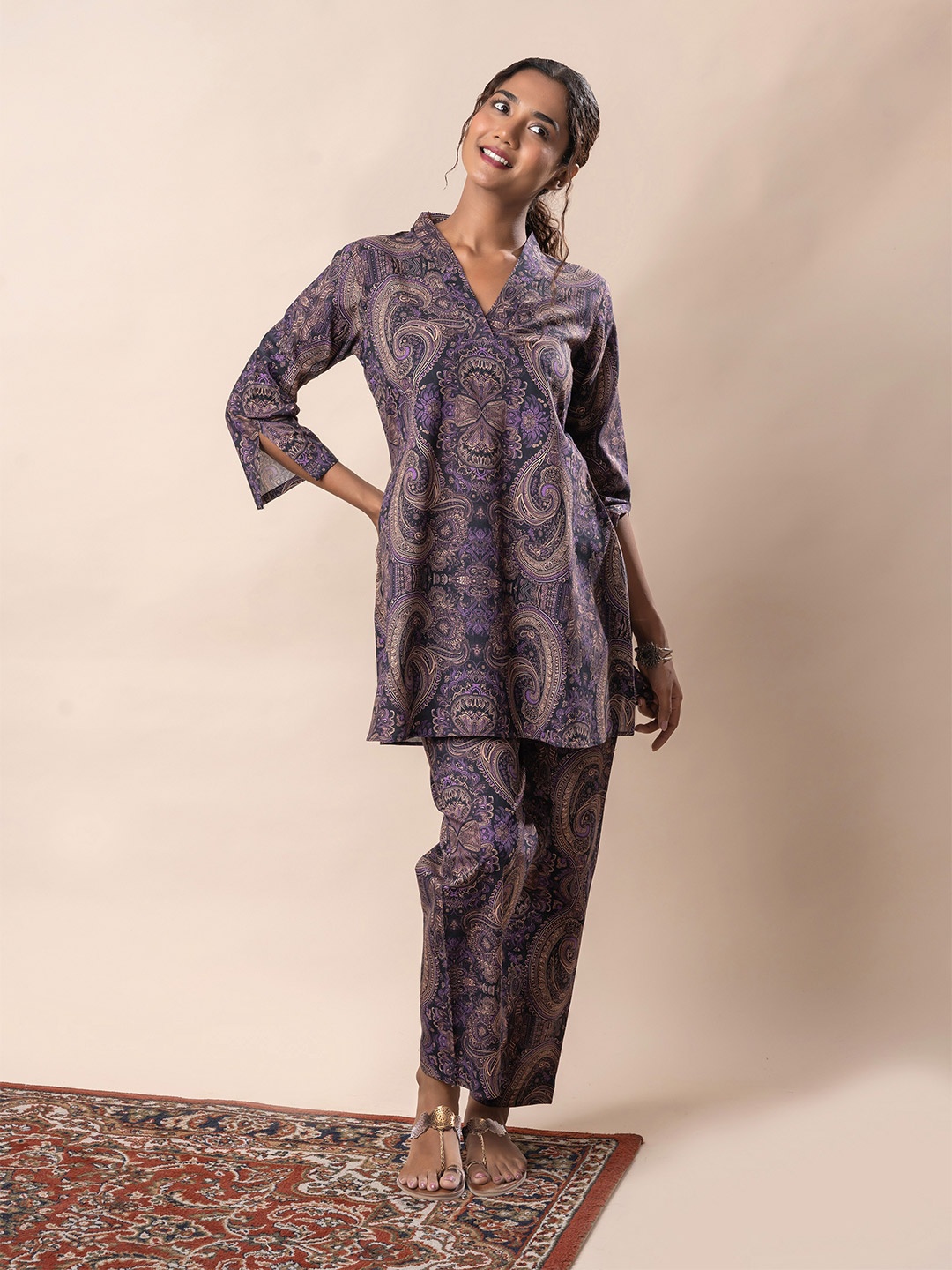 

GULABOSITABO Women Paisley Pure Cotton Printed Co-ords, Purple