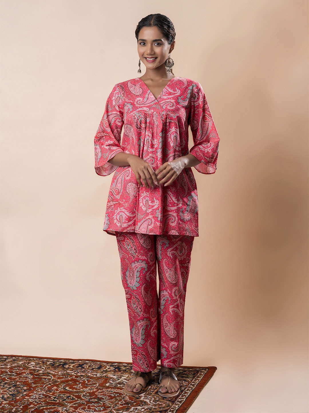 

GULABOSITABO Women Paisley Pure Cotton Printed Co-ords, Pink