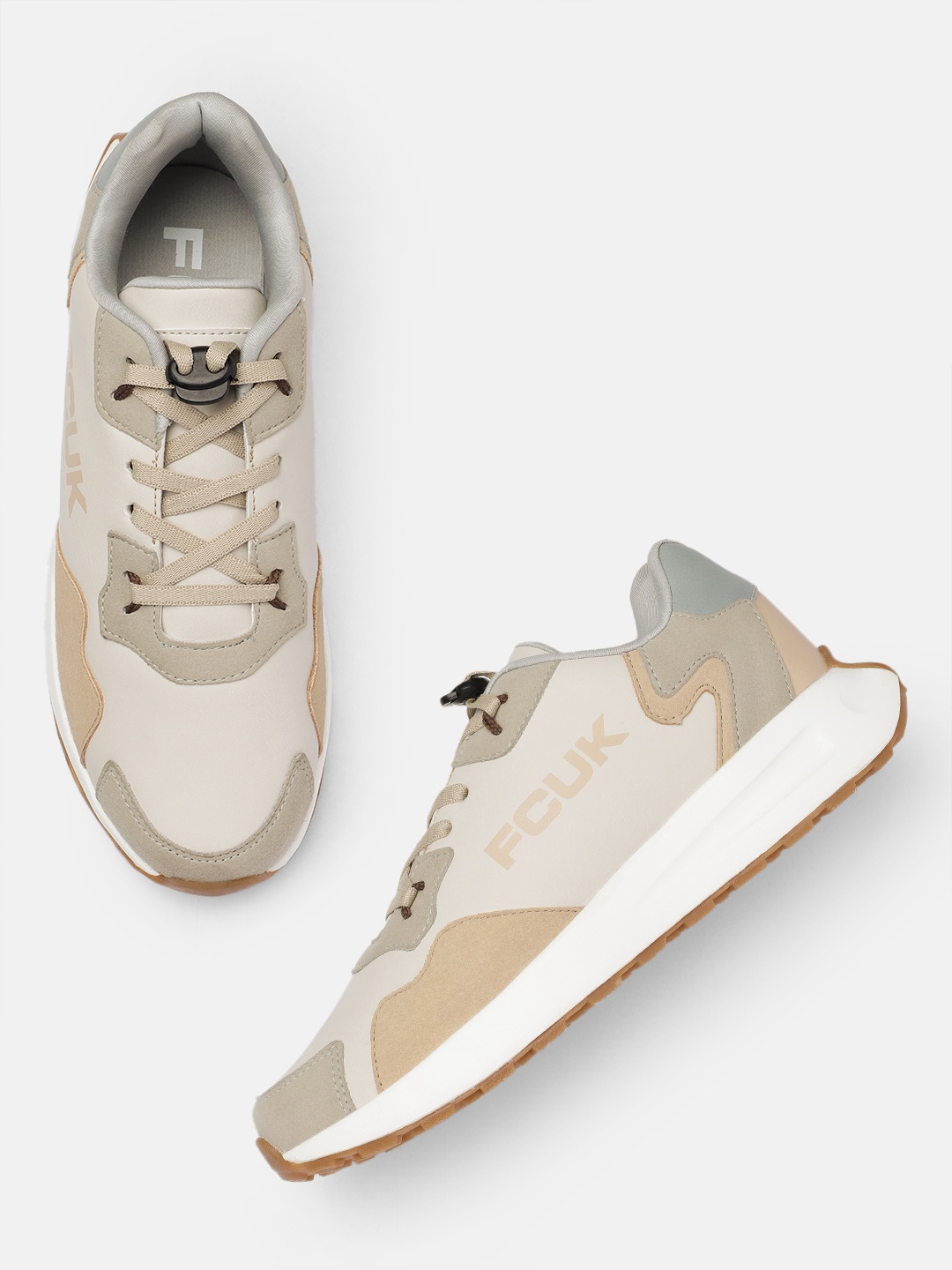 

FCUK Men Colourblocked Sneakers, Beige