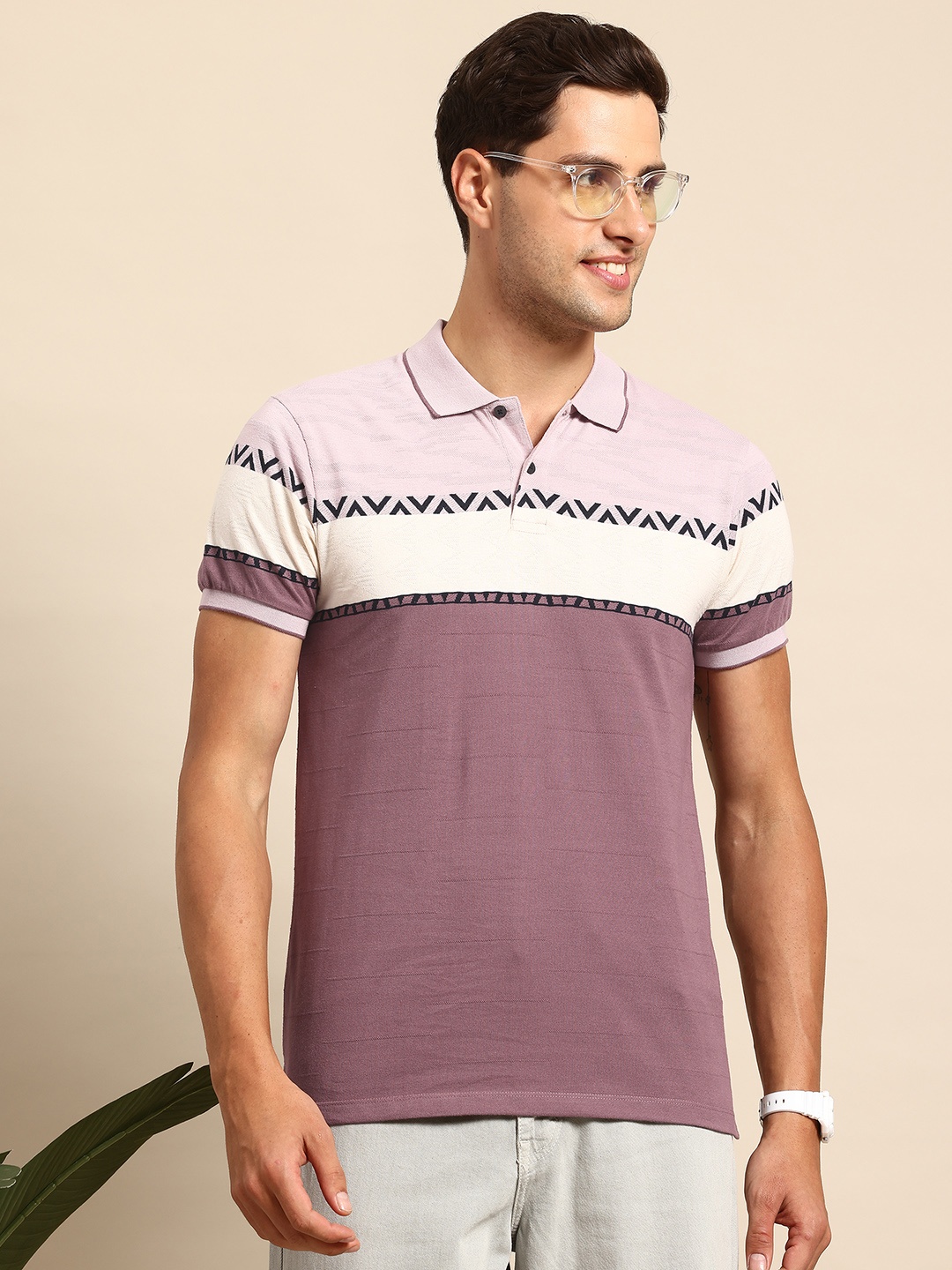 

Mast & Harbour Men Colourblocked Polo Collar T-shirt, Mauve