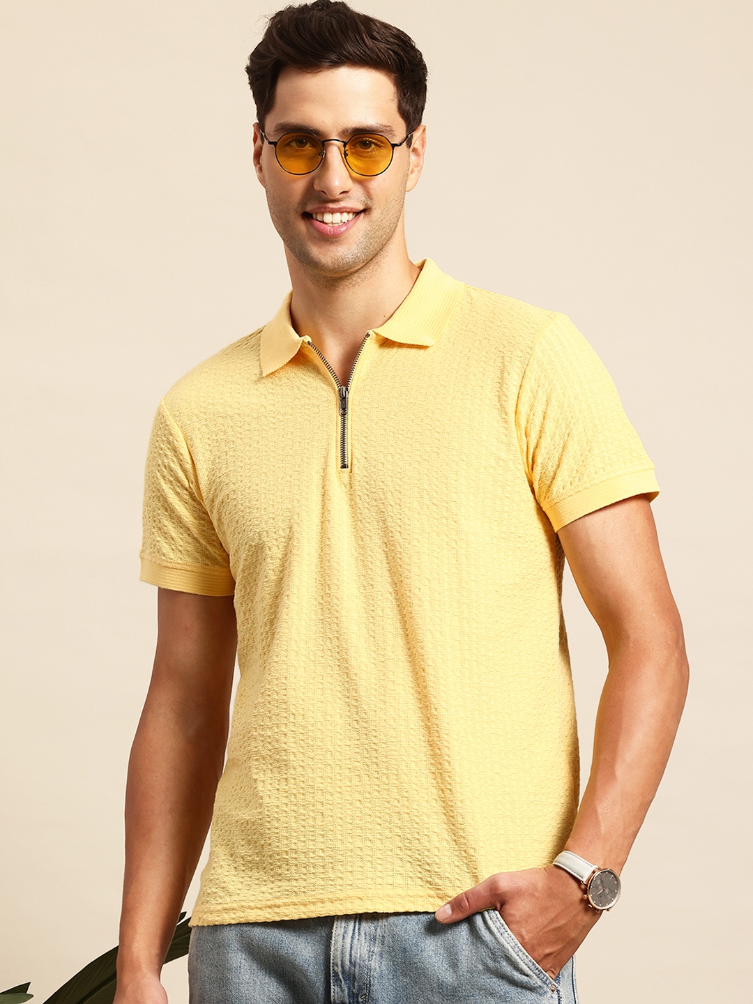 

Mast & Harbour Men Polo Collar T-shirt, Yellow