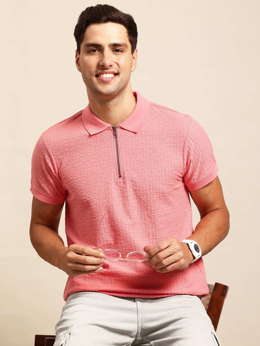 

Mast & Harbour Men Polo Collar T-shirt, Coral
