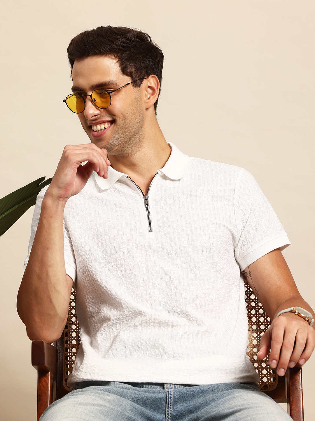 

Mast & Harbour Men Polo Collar T-shirt, White