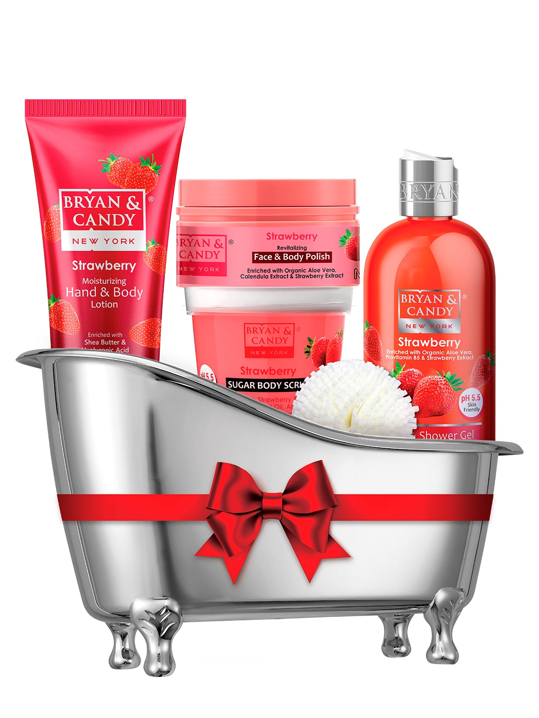 

BRYAN & CANDY NEW YORK Strawberry Tub Kit Shower Gel, Body Scrub, Polish & Lotion, Pink