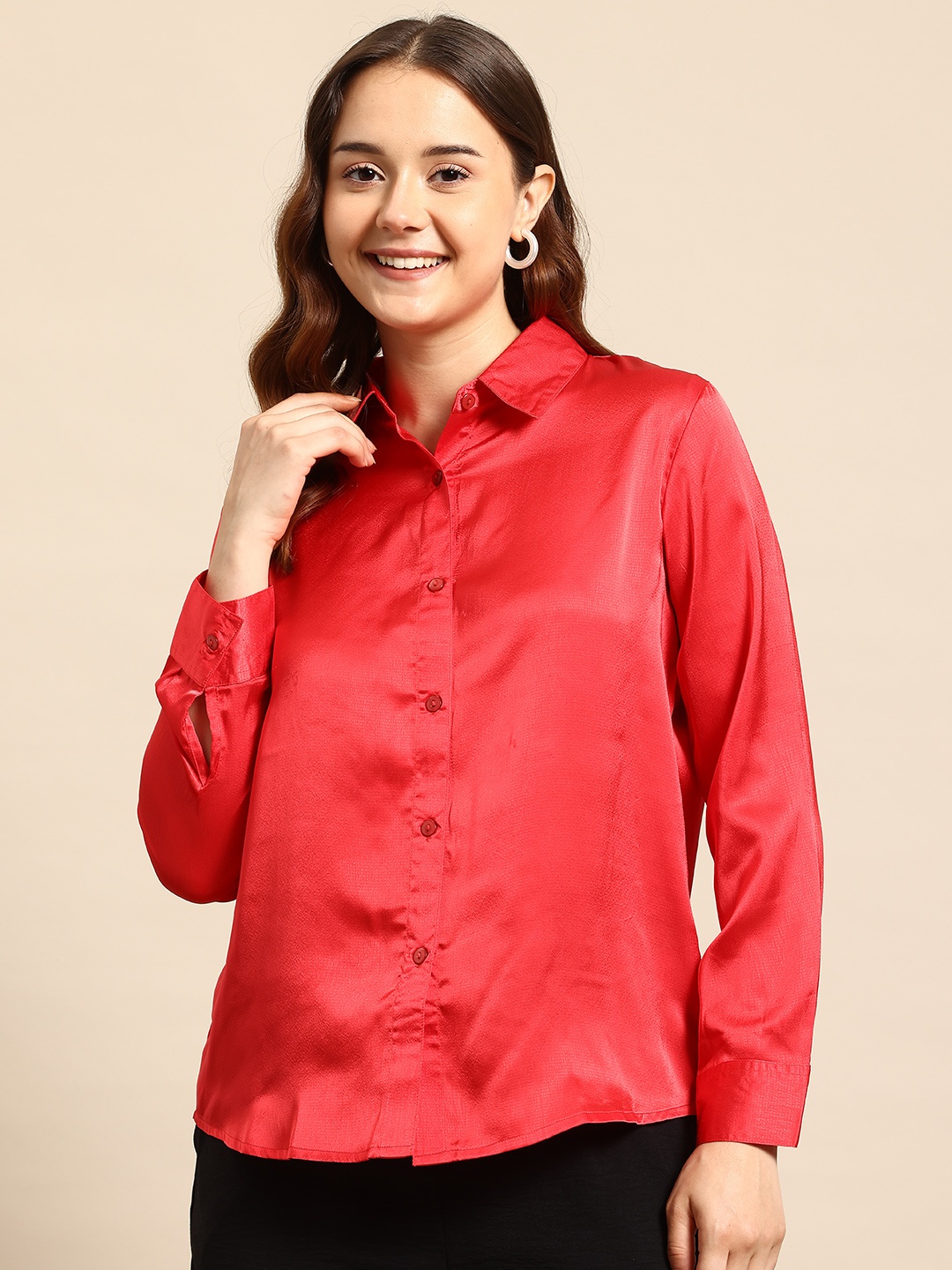 

Mast & Harbour Satin Casual Shirt, Red