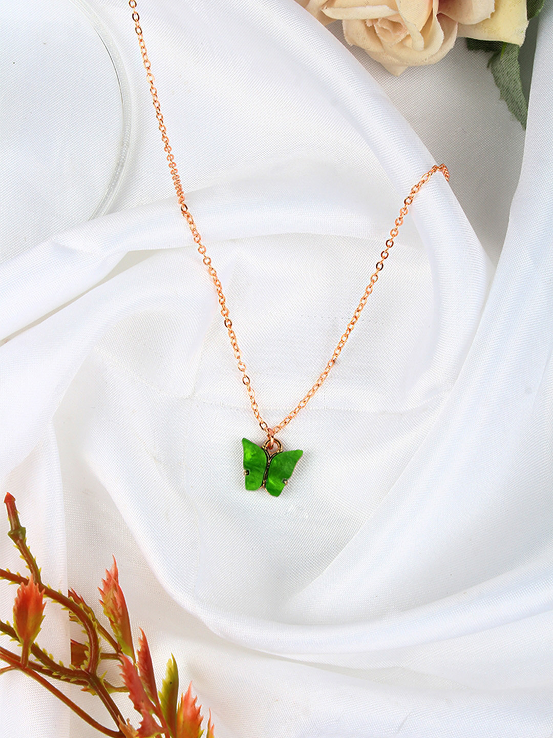 

KPOP Rose Gold-Plated Stone Studded Pendant With Chain