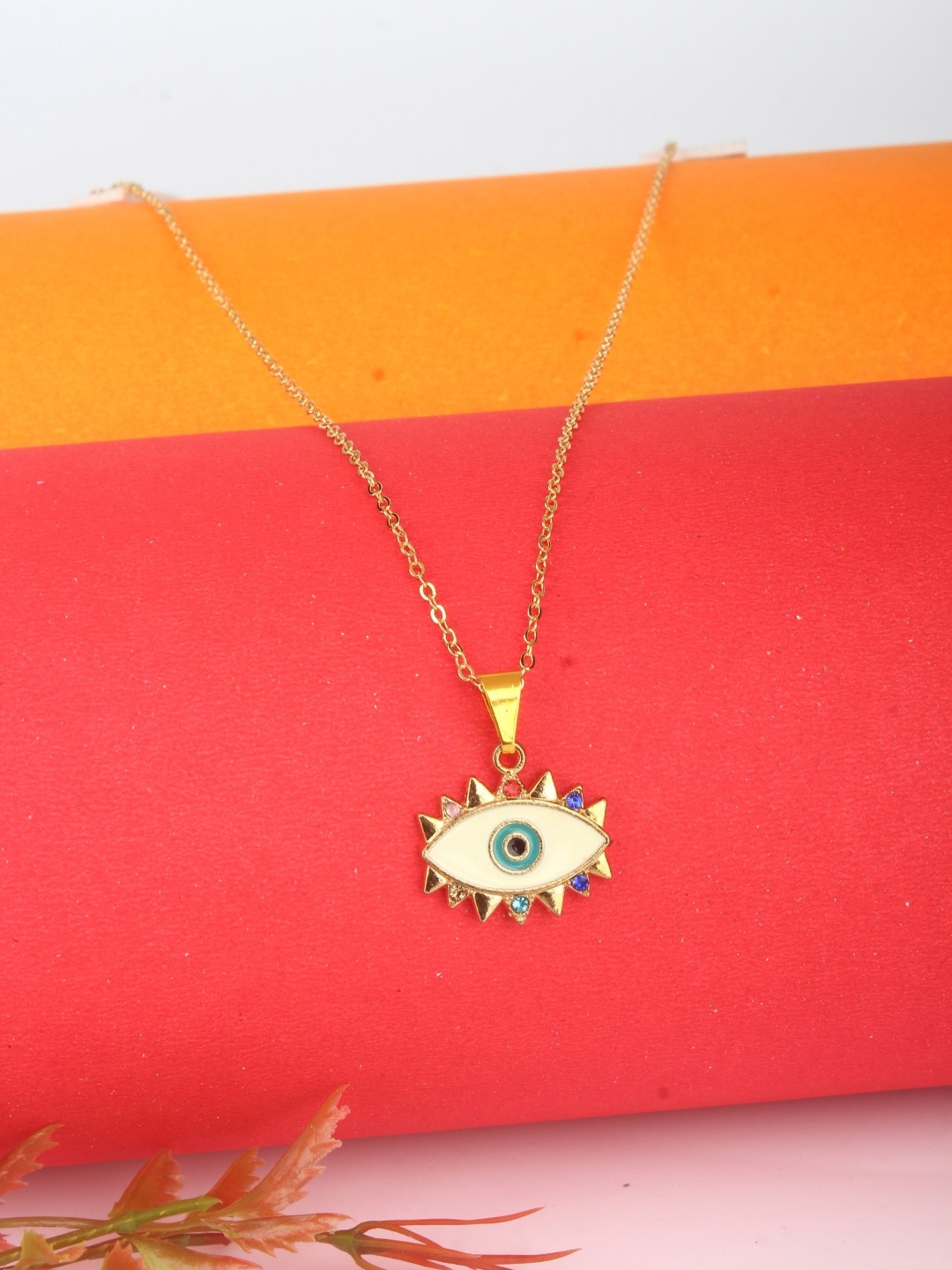 

KPOP Gold-Plated Stone Studded Evil Eye Pendant With Chain