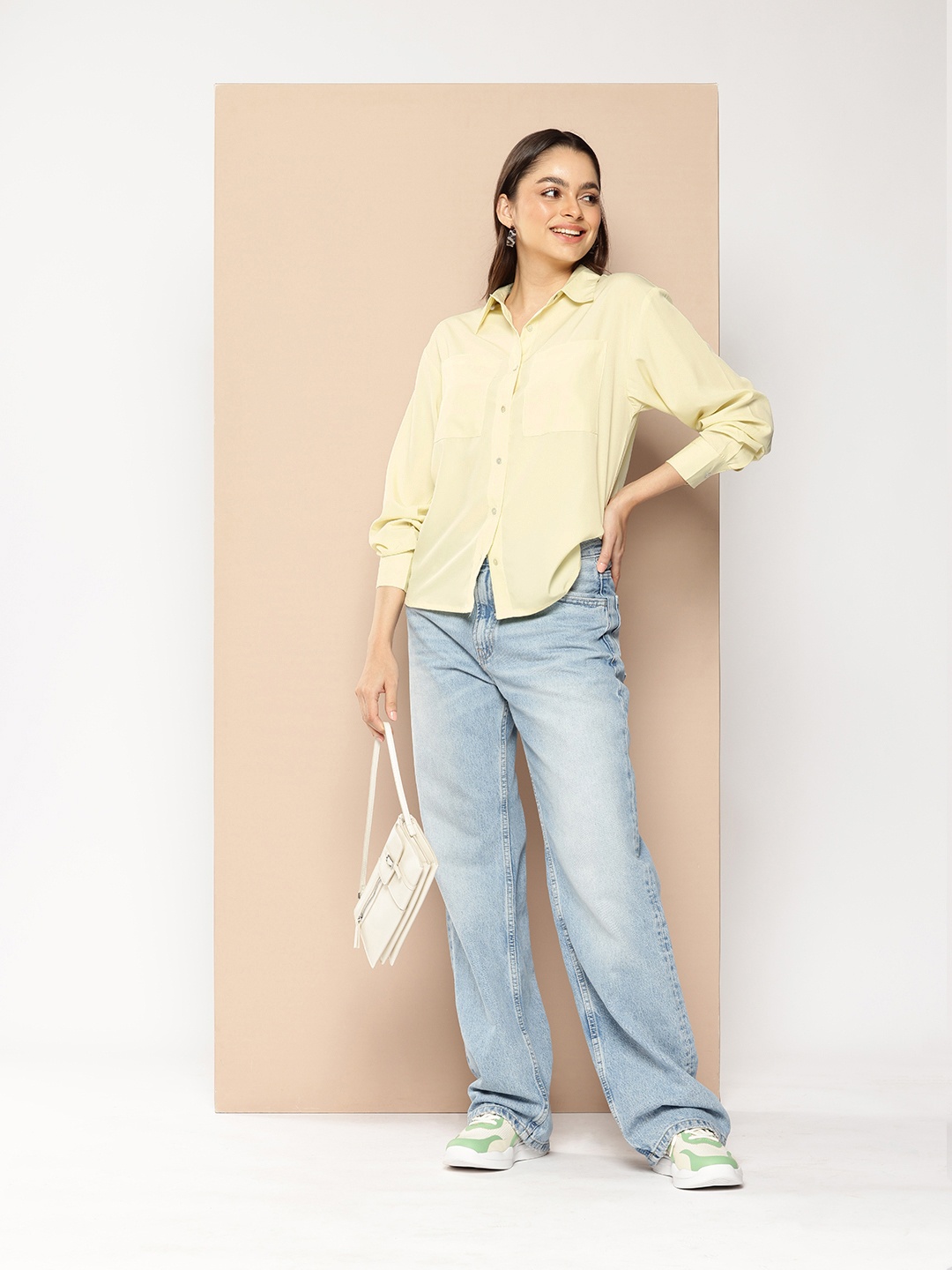 encore by INVICTUS Drop-Shoulder Sleeves Relaxed Fit Casual Shirt, Yellow