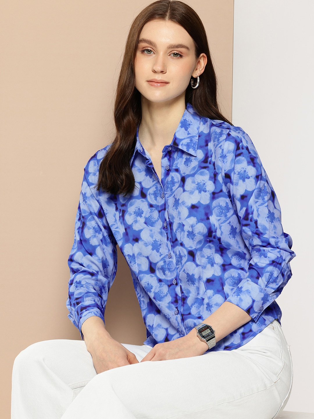 

encore by INVICTUS Floral Printed Casual Shirt, Blue