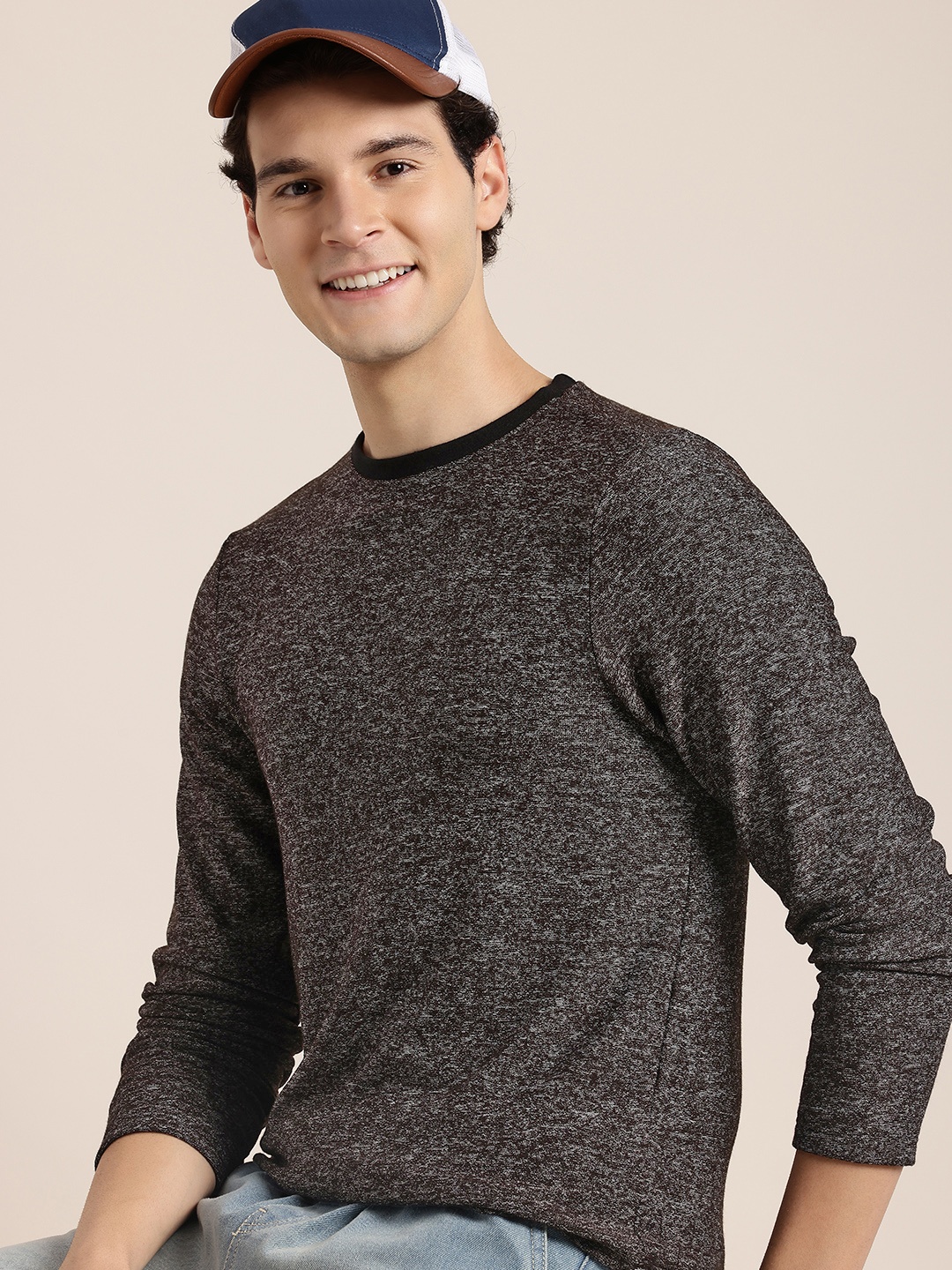 

HERE&NOW Round Neck Long Sleeves Casual T-shirt, Grey