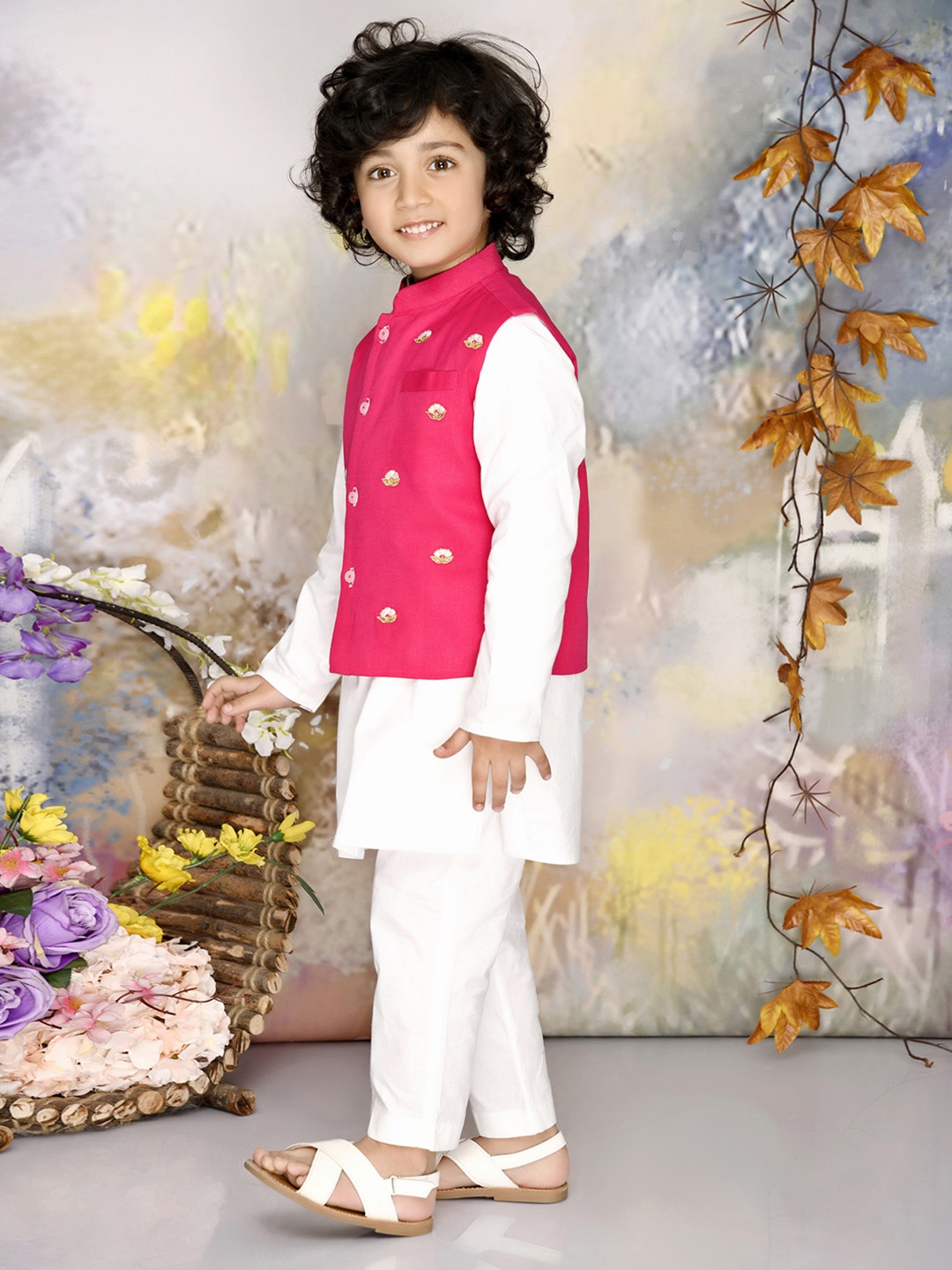 

MUDKID Boys Regular Pure Cotton Kurta with Trousers, Pink