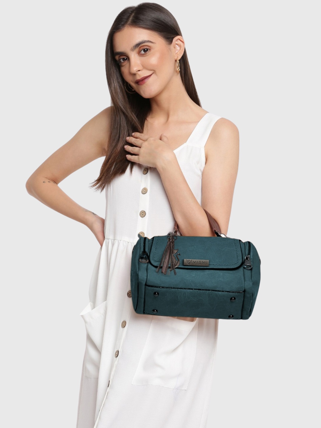 

VISMIINTREND Women Textured PU Shoulder Bag with Tassel & Belt, Teal