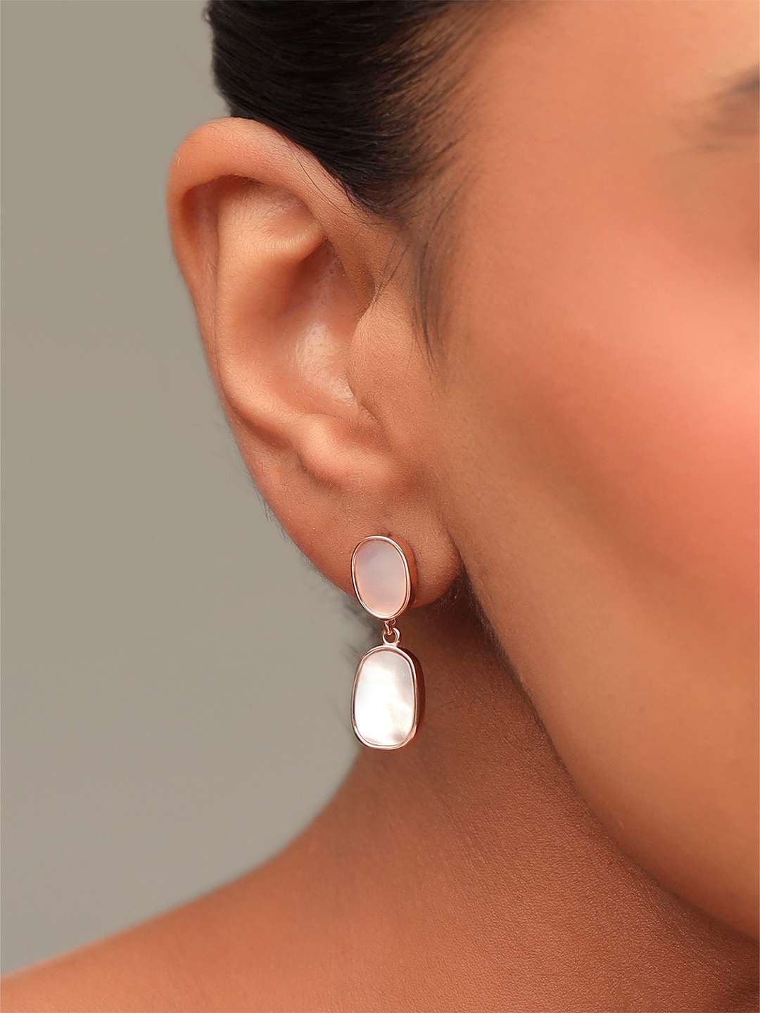 

Kicky And Perky 925 Sterling Silver Rose Gold-Plated Mother of Pearl Drop Earrings