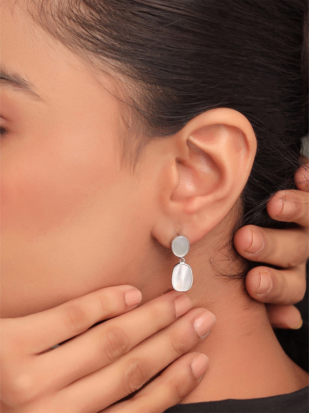 

Kicky And Perky 925 Sterling Silver Rhodium-Plated Mother of Pearl Drop Earrings
