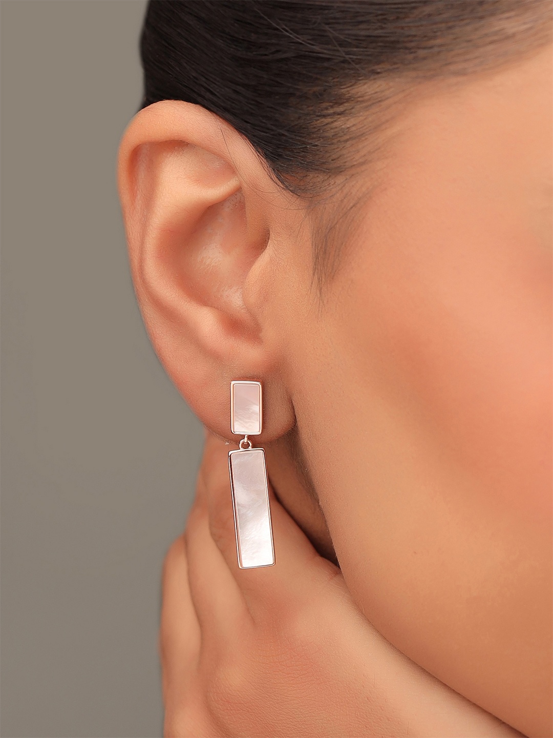 

Kicky And Perky Rose Gold Plated 92.5 Sterling Silver Mother Of Pearl Drop Earrings