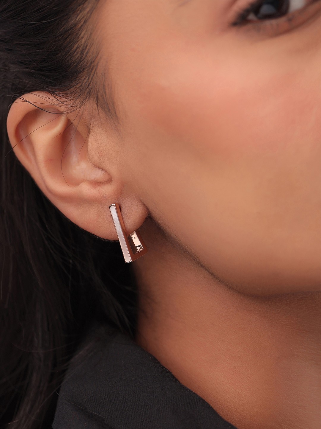 

Kicky And Perky 9.25 Silver Rose Gold-Plated Stones Studded Contemporary Hoop Earrings