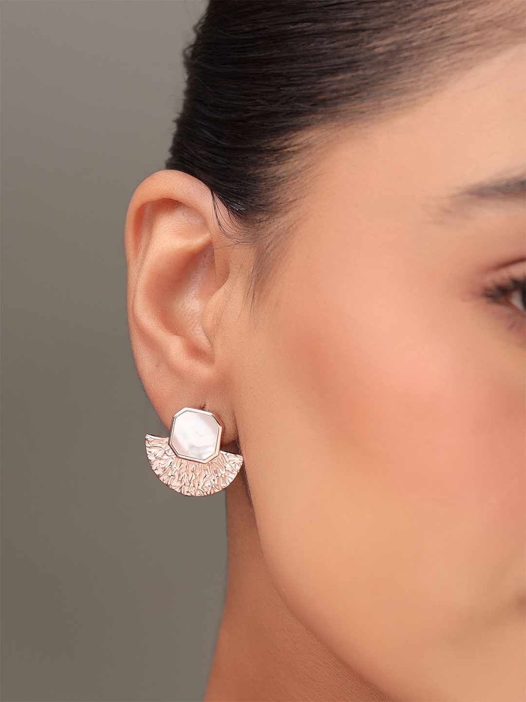 

Kicky And Perky 9.25 Sterling Silver Rose Gold-Plated Stones Studded Contemporary Studs