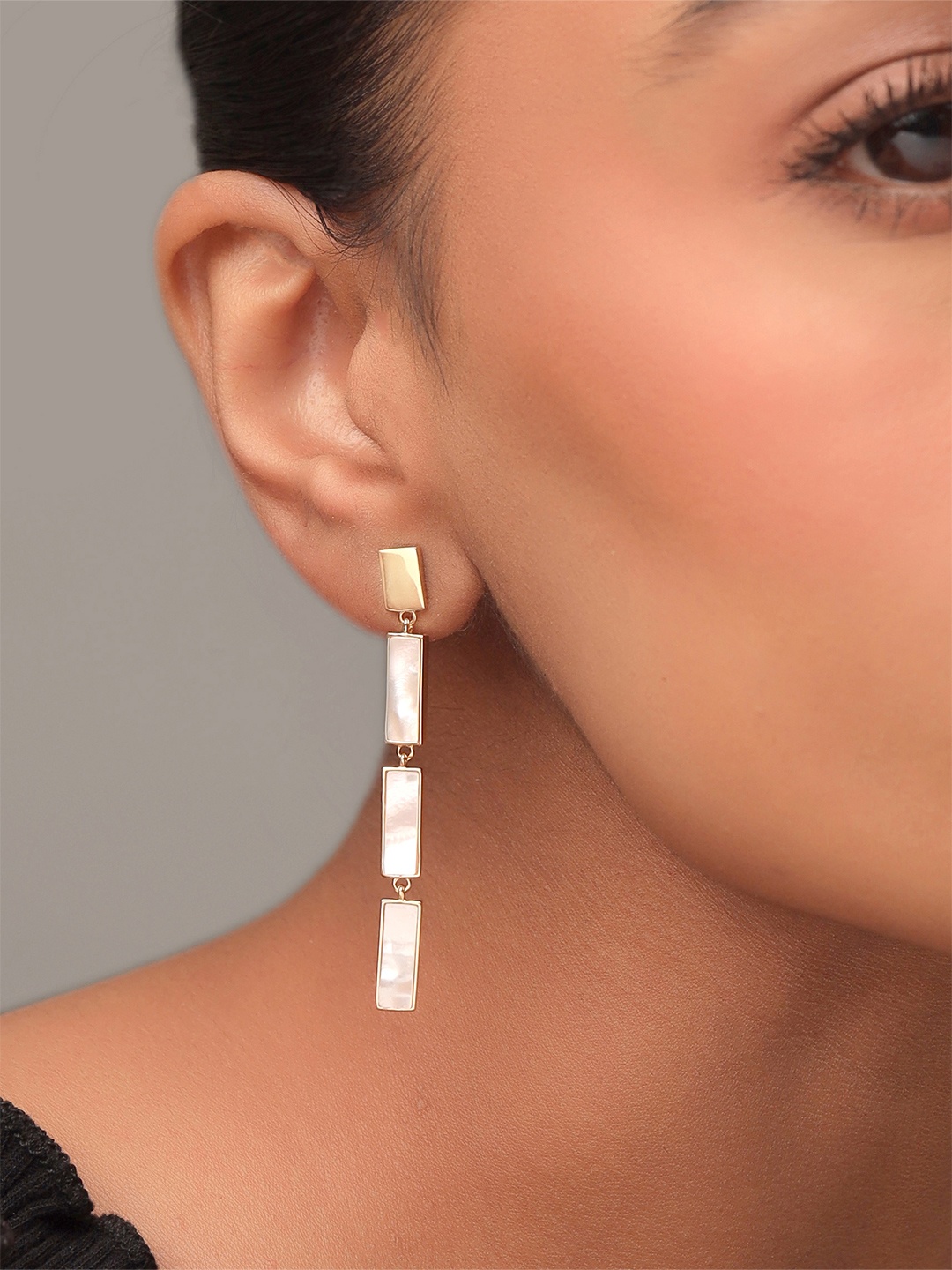 

Kicky And Perky Gold Plated 92.5 Sterling Silver Mother Of Pearl Studded Earrings
