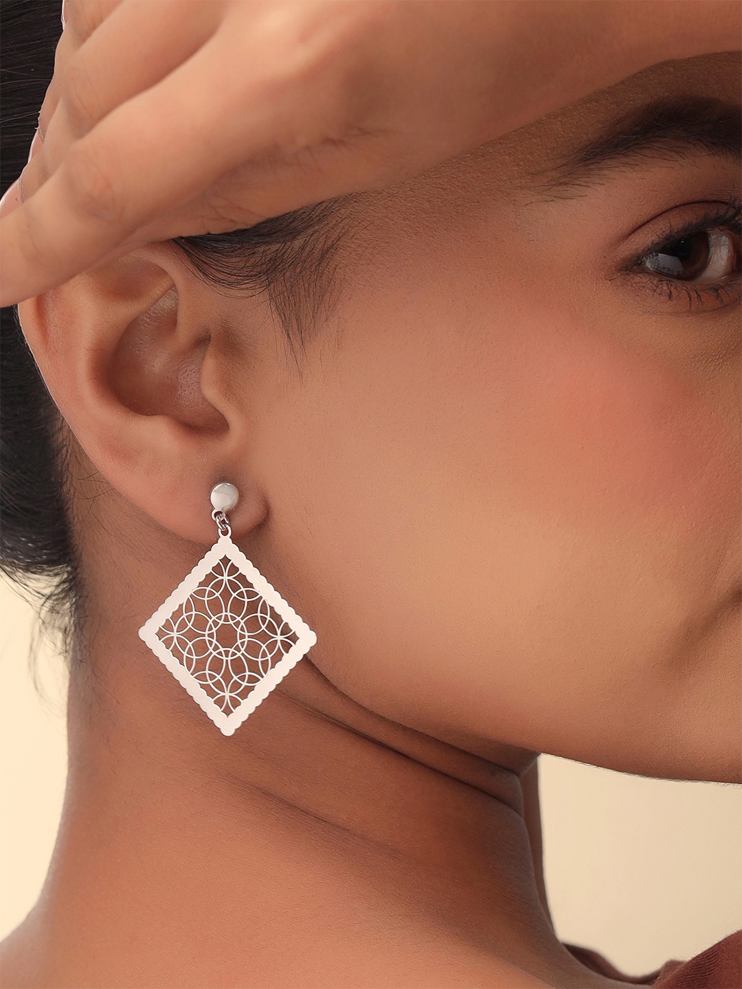 

Kicky And Perky Rhodium Plated 92.5 Sterling Silver Geometric Drop Earrings