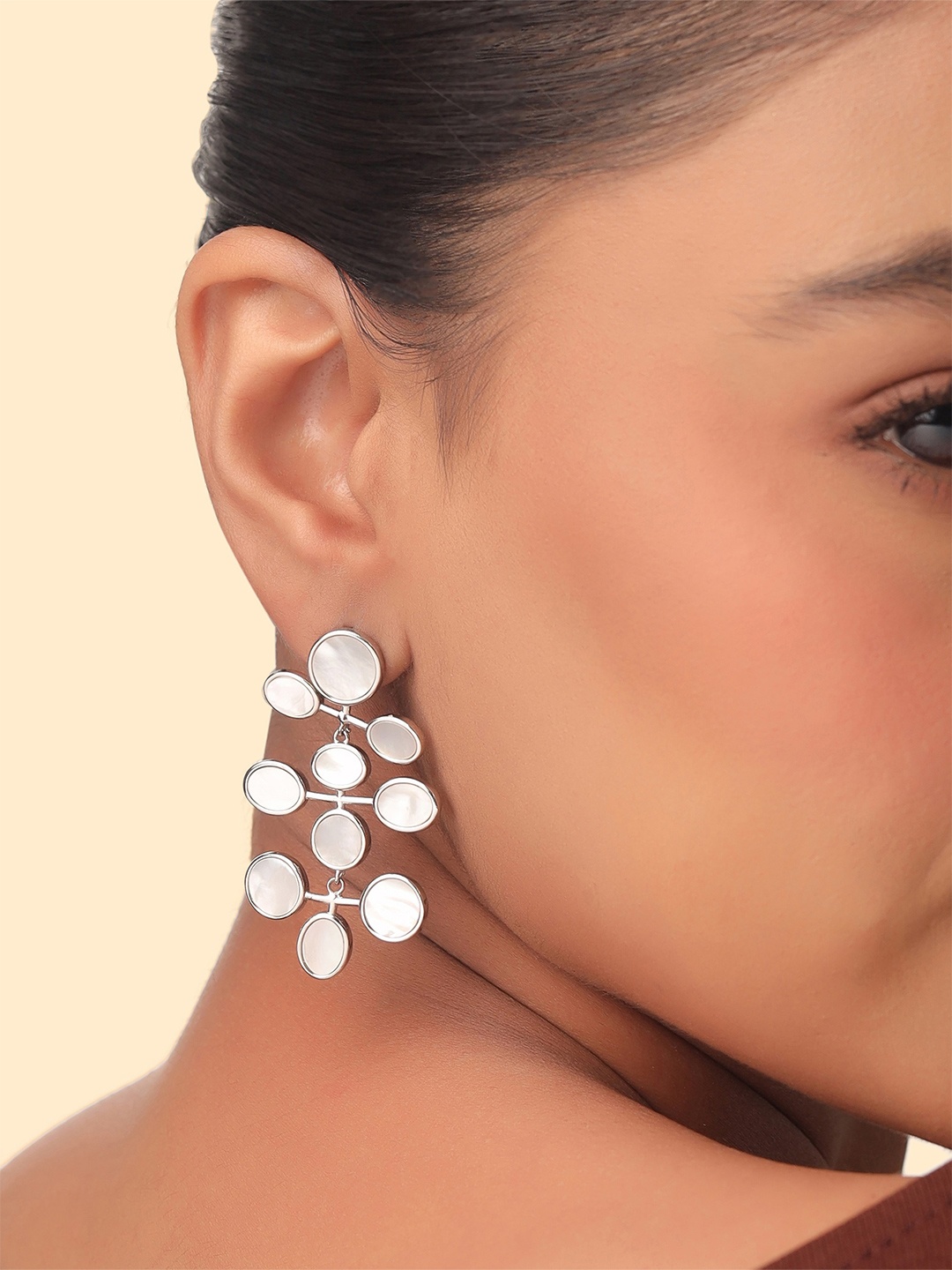 

Kicky And Perky Rhodium Plated 92.5 Sterling Silver Mother Of Pearl Studded Drop Earrings