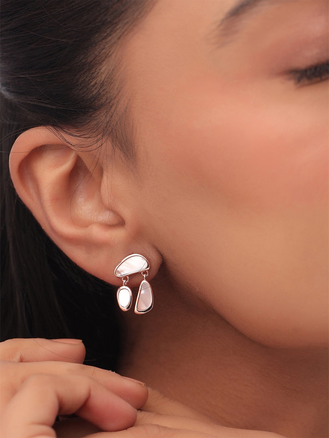 

Kicky And Perky 925 Sterling Silver Rose Gold-Plated Mother of Pearl Drop Earrings