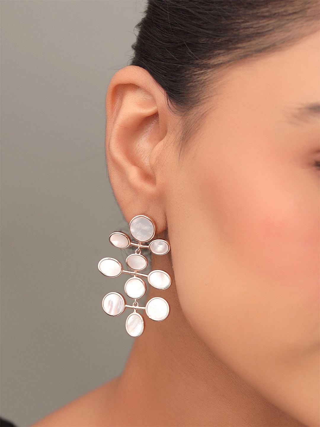 

Kicky And Perky 925 Sterling Silver Rose Gold-Plated Mother of Pearl Drop Earrings