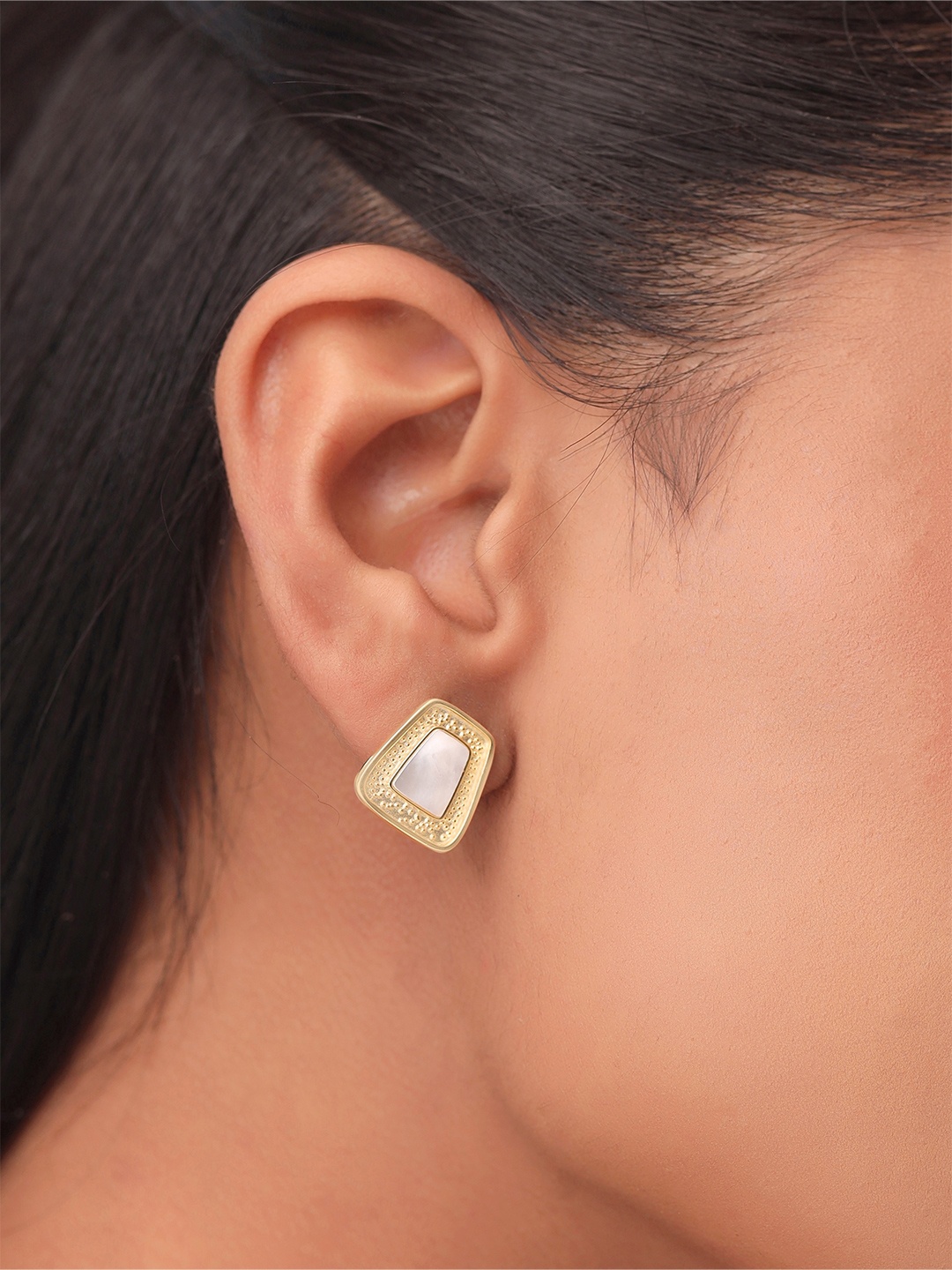 

Kicky And Perky 925 Sterling Silver Gold-Plated Mother of Pearl Square Studs