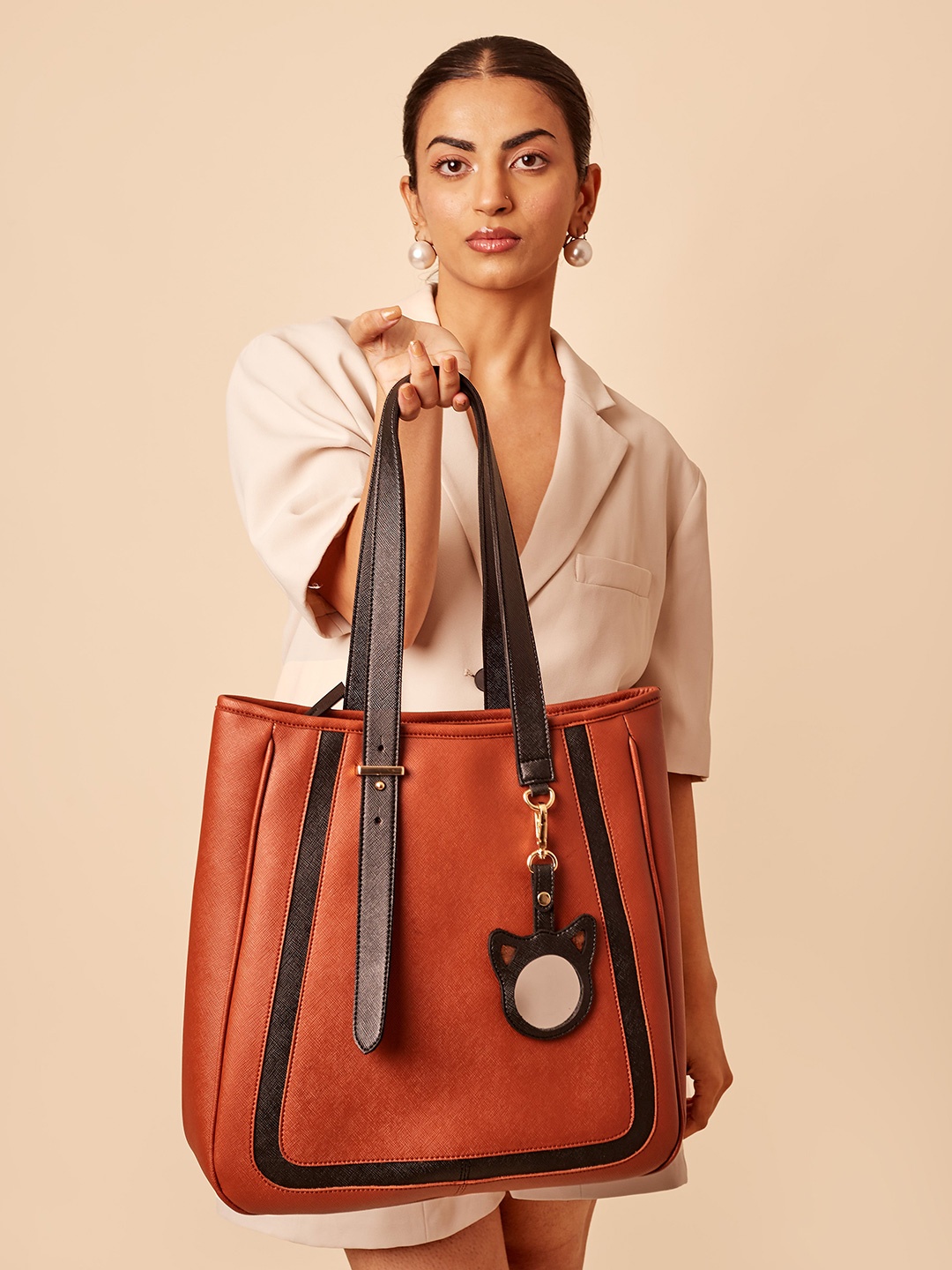 

Oddcat Leather Structured Tote Bag, Tan