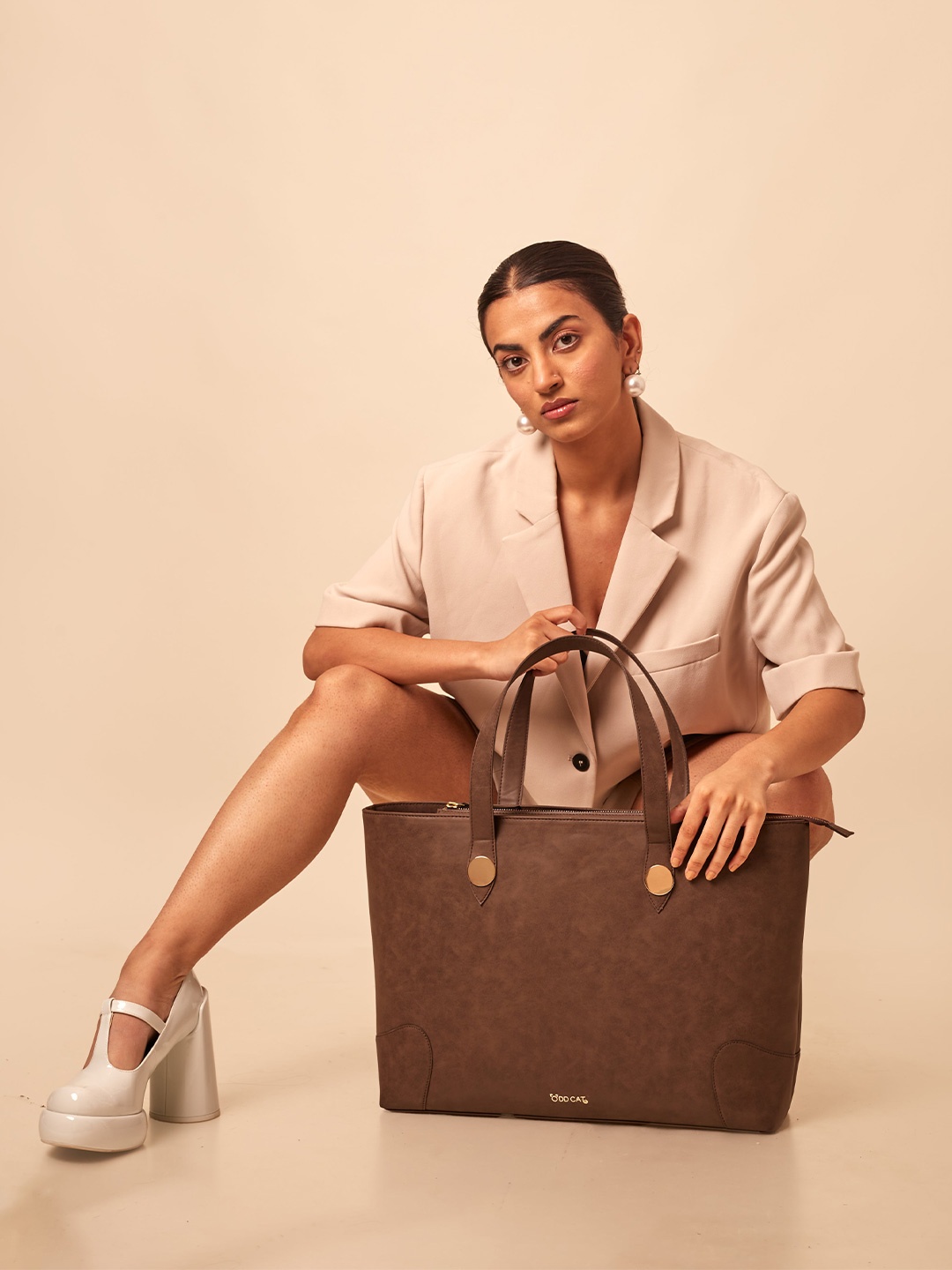 

Oddcat Women Leather Structured Tote Bag, Brown
