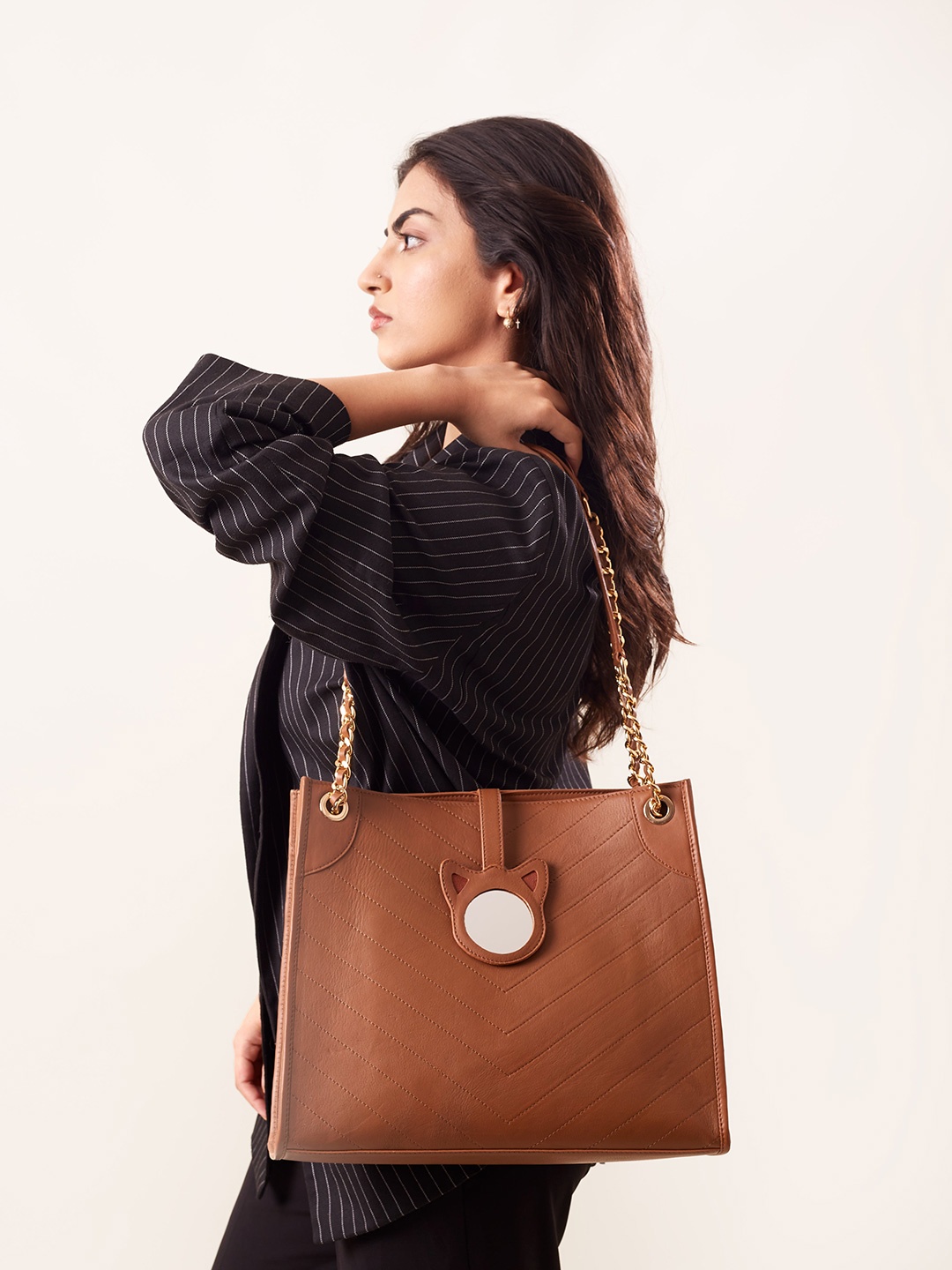 

Oddcat Women Adjustable Chain Strap Quilted Leather Tote Bag, Tan