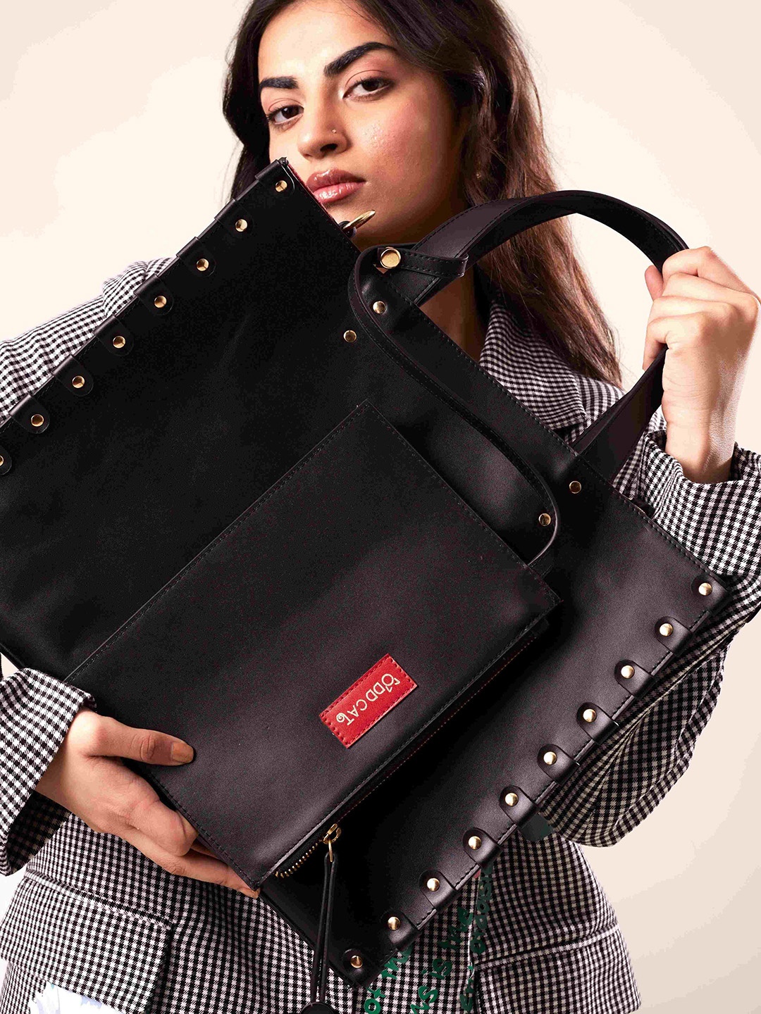 

Oddcat Women Leather Structured Tote Bag, Black
