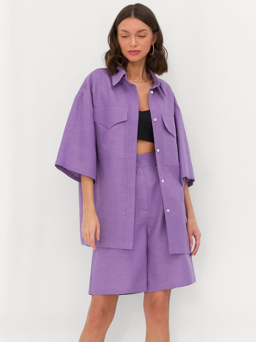 

KPOP Short Sleeves Shirt With Shorts, Purple