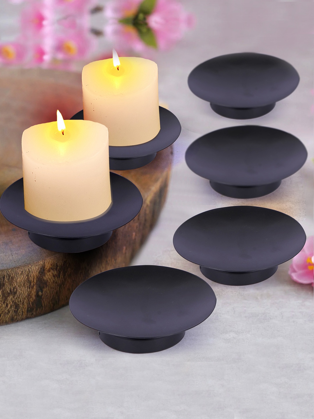 

TIED RIBBONS Black 6 Pieces Plate Candle Holder Stand