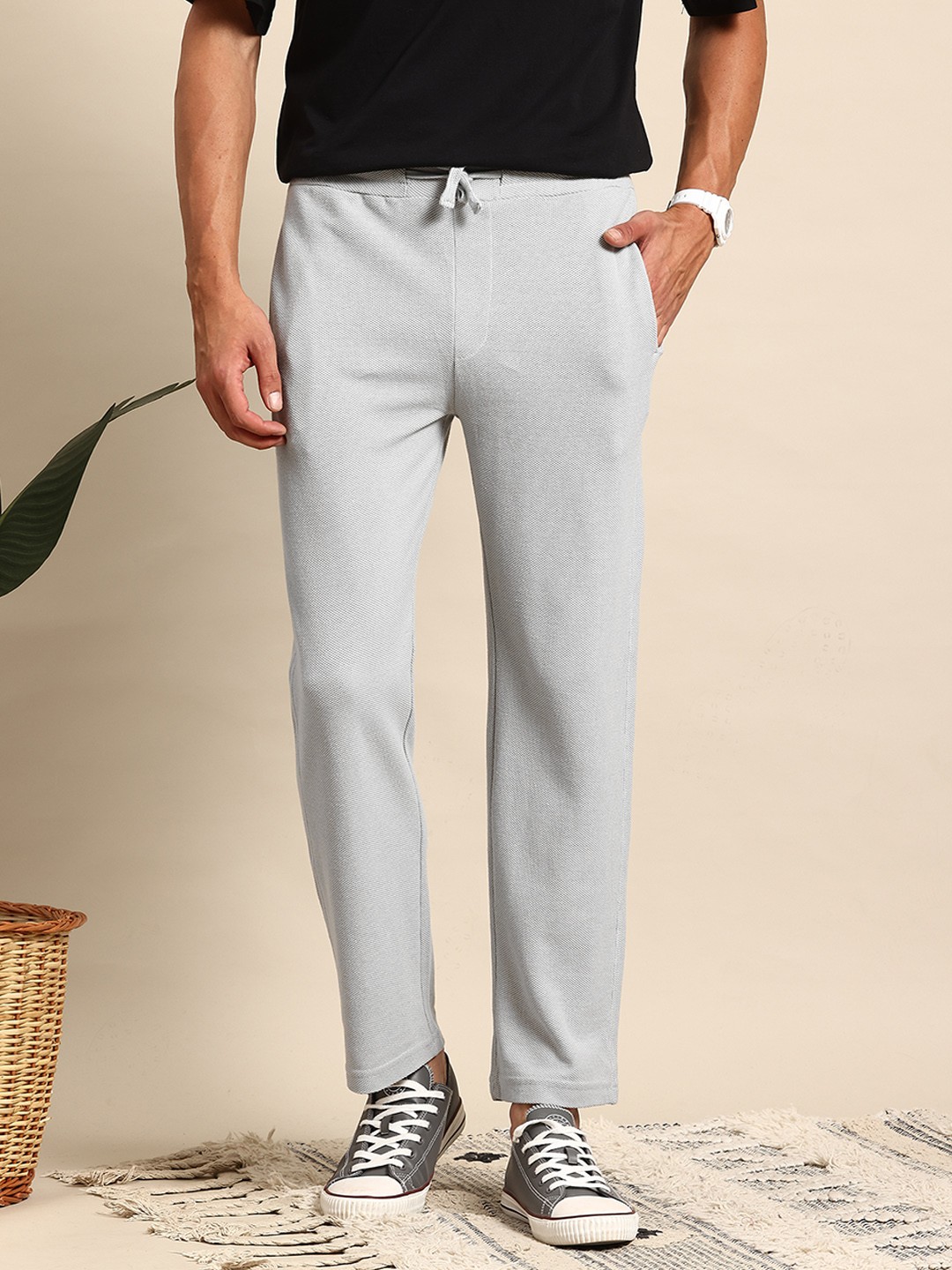 

Mast & Harbour Self Design Relaxed Fit Track Pants, Grey