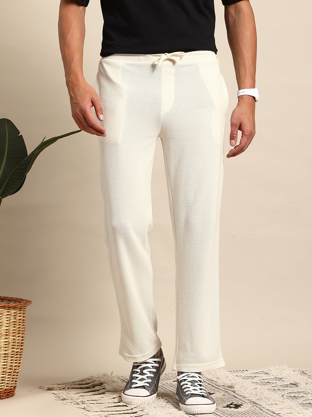 

Mast & Harbour Self Design Relaxed Fit Track Pants, Off white