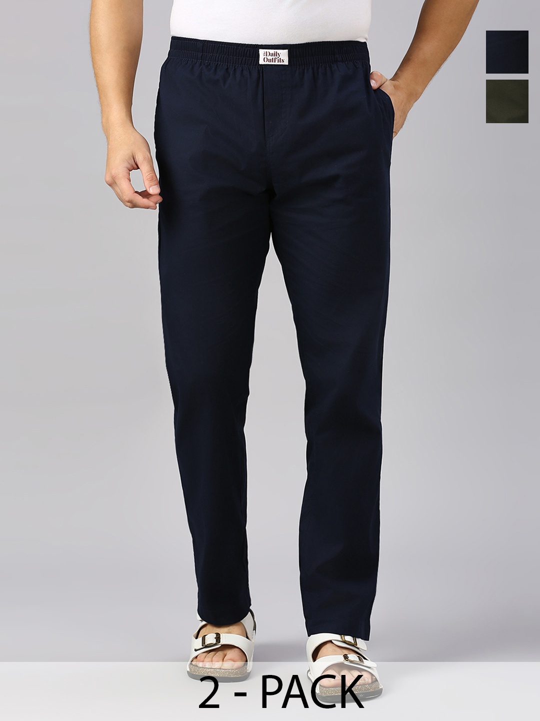 

THE DAILY OUTFITS Pack Of 2 Men Mid-Rise Cotton Lounge Pants, Navy blue