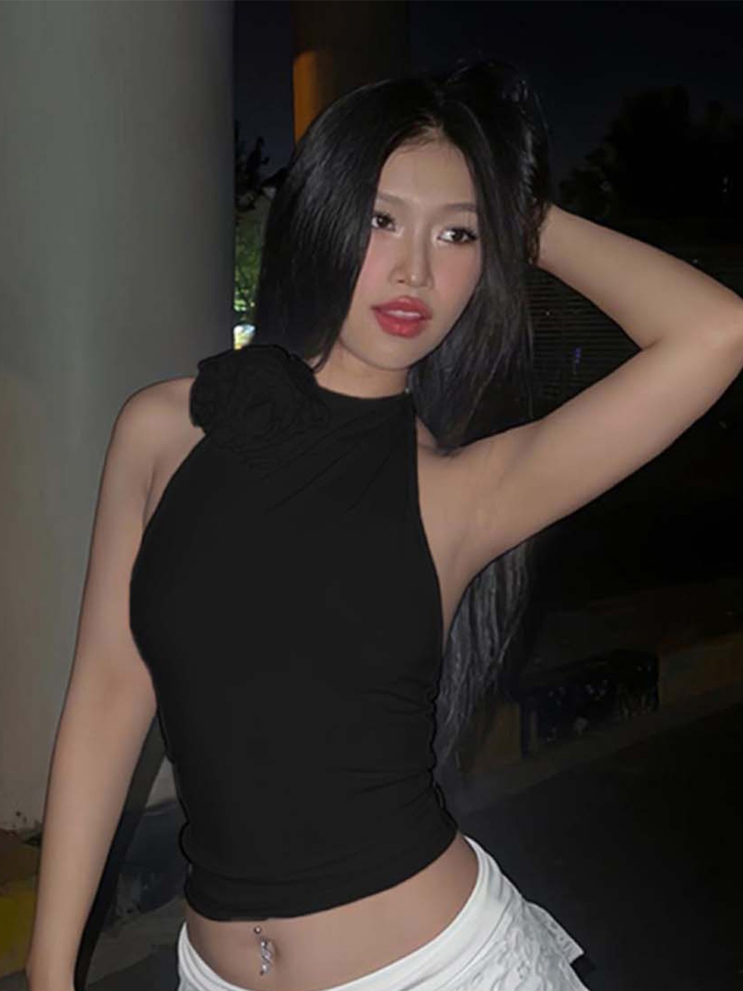 

KPOP Women Solid Fitted Crop Top, Black
