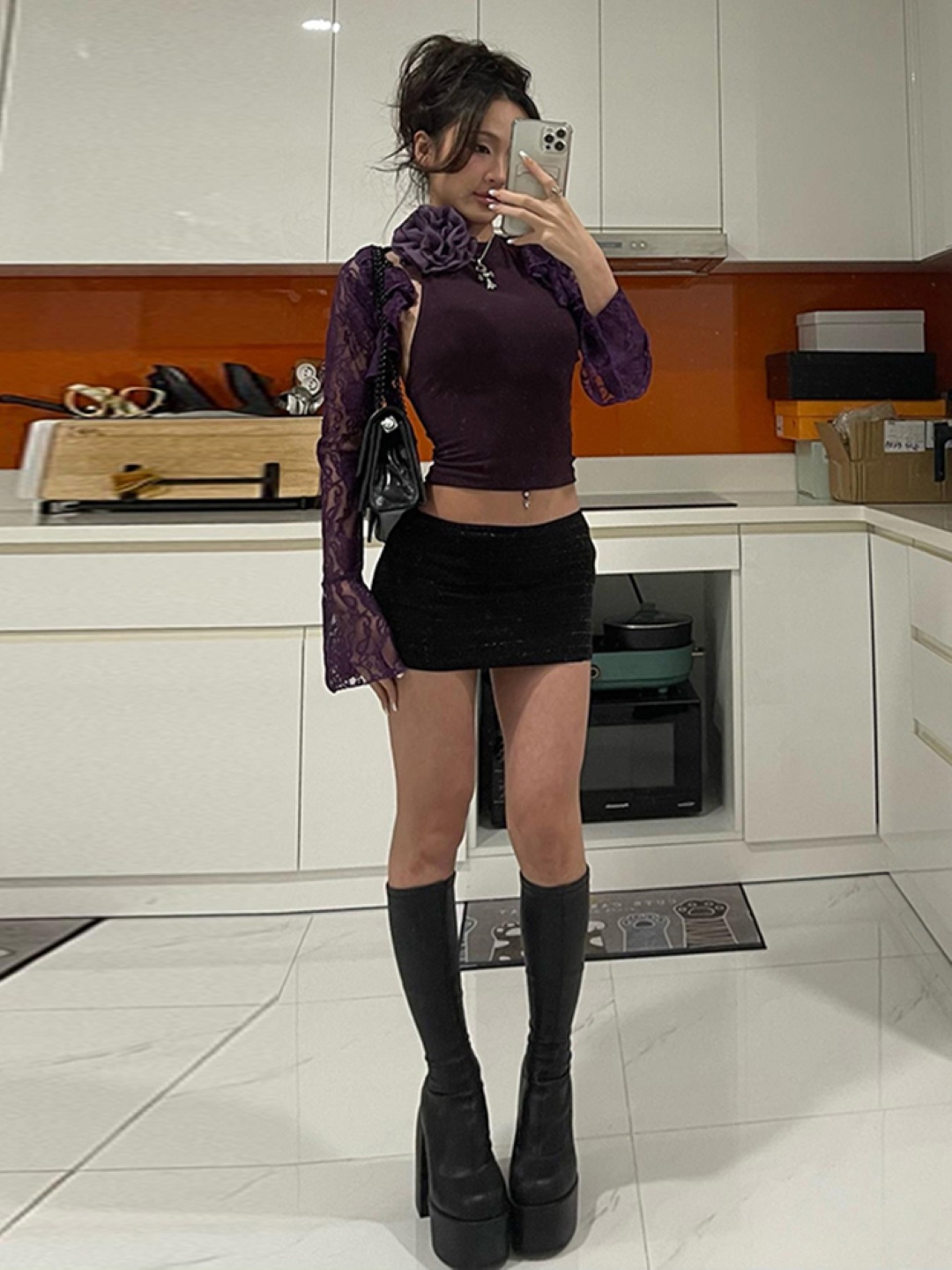 

KPOP Women Round Neck Tank Crop Top, Purple