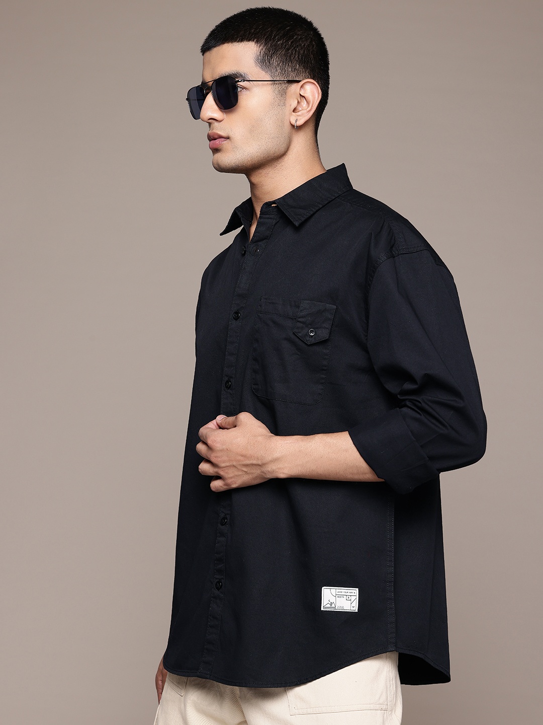 

The Roadster Lifestyle Co. Pure Cotton Longline Casual Shirt, Black