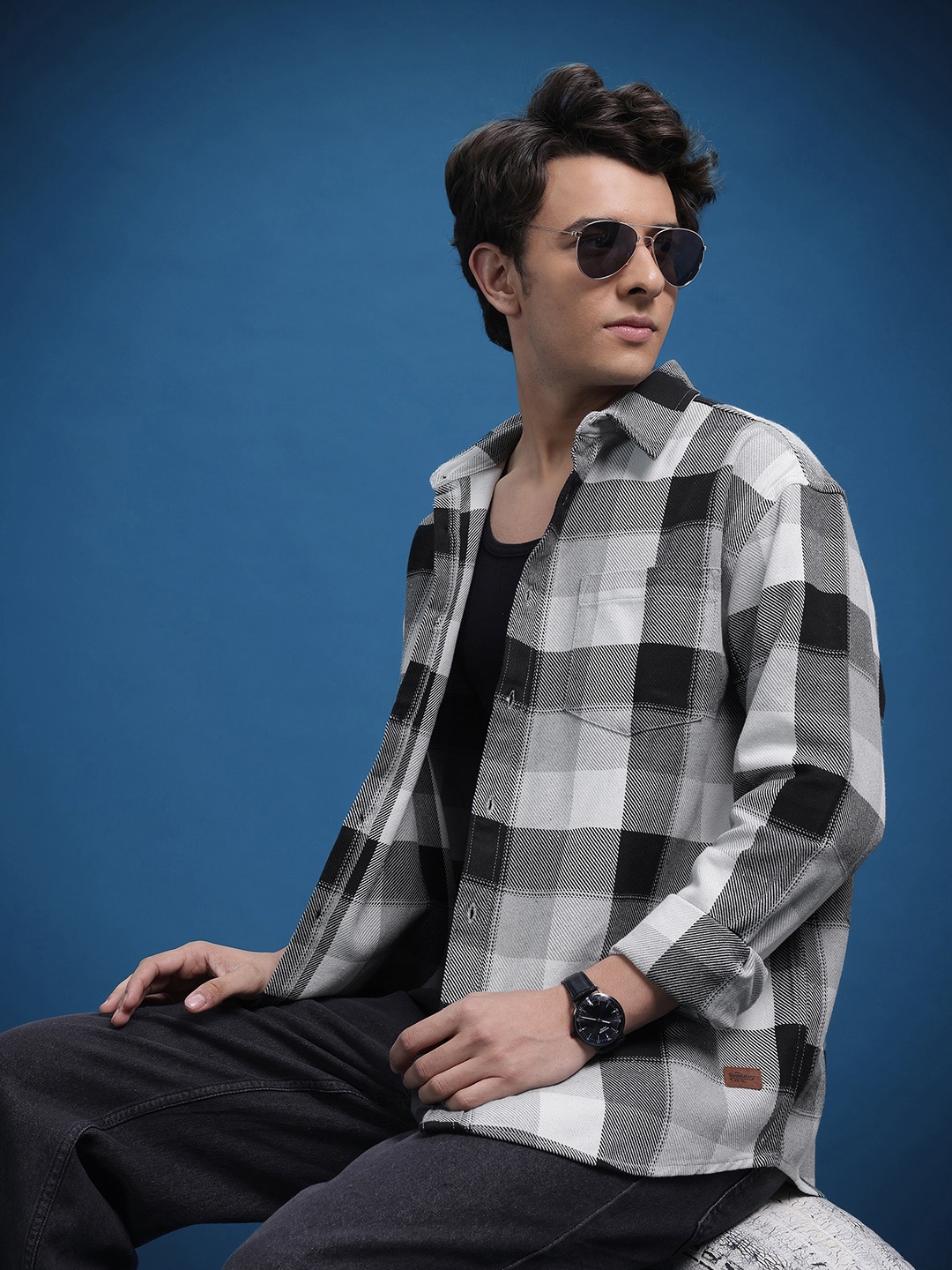 

The Roadster Life Co. Relaxed Fit Checked Casual Shirt, Black