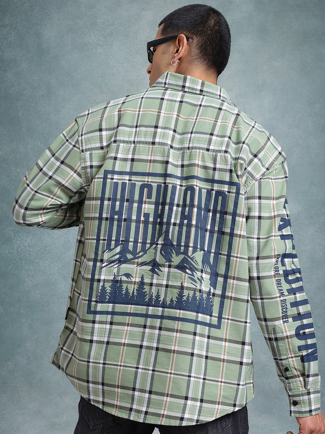 

The Roadster Life Co. Checked Printed Relaxed Fit Casual Shirt, Green