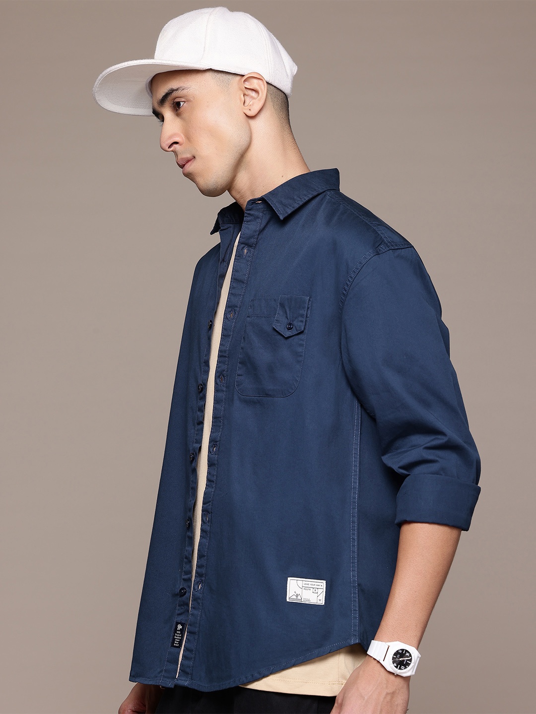 

The Roadster Lifestyle Co. Pure Cotton Longline Casual Shirt, Navy blue