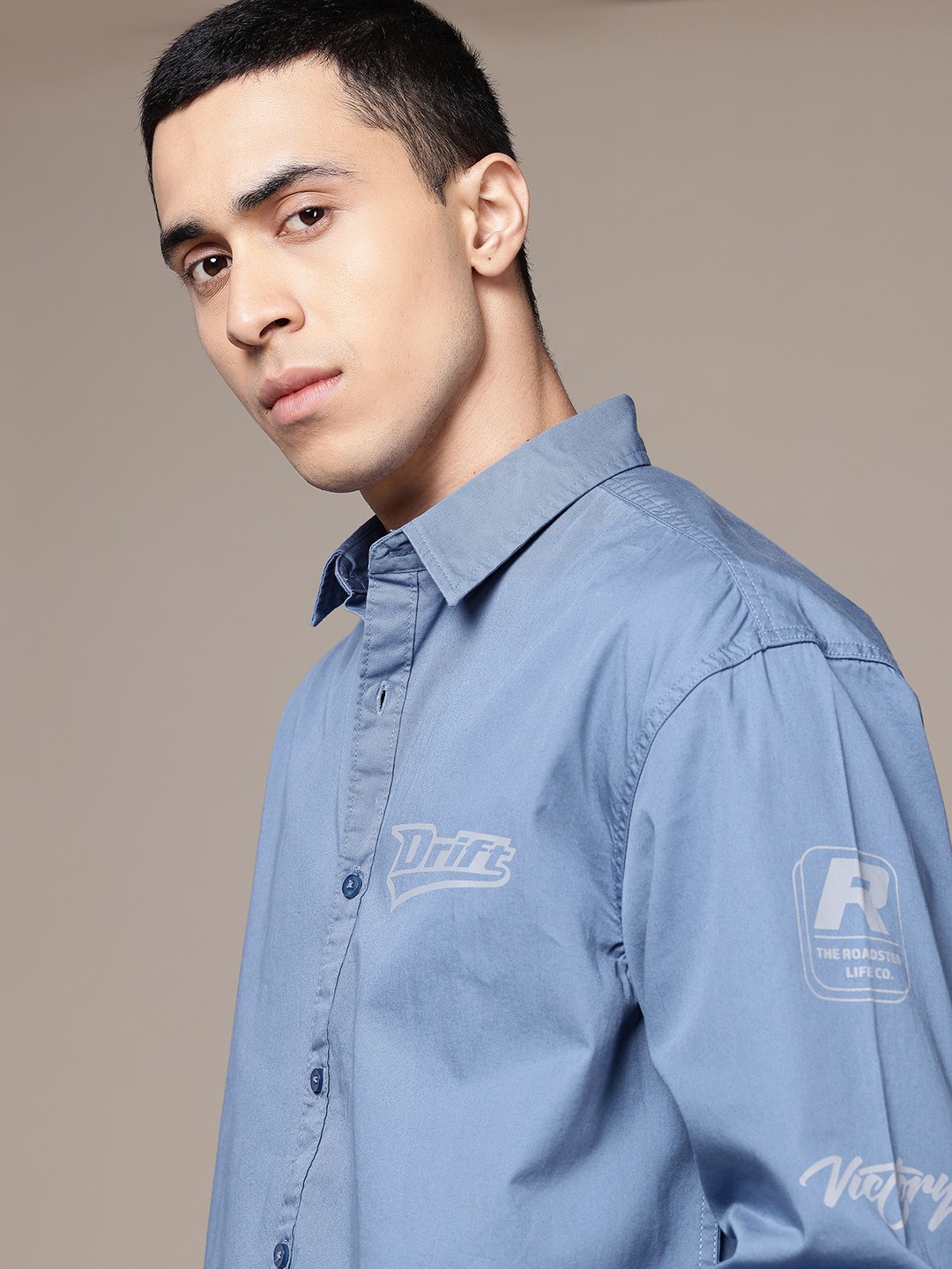 

The Roadster Lifestyle Co. Typography Printed Pure Cotton Relaxed Fit Casual Shirt, Blue