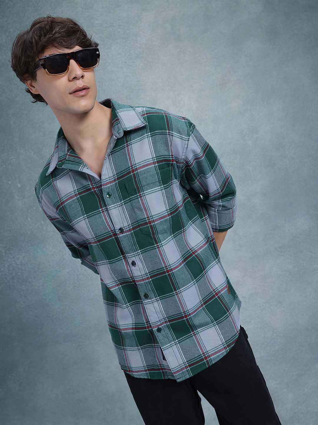 

The Roadster Life Co. Tartan Checks Flannel Relaxed Shirt, Green