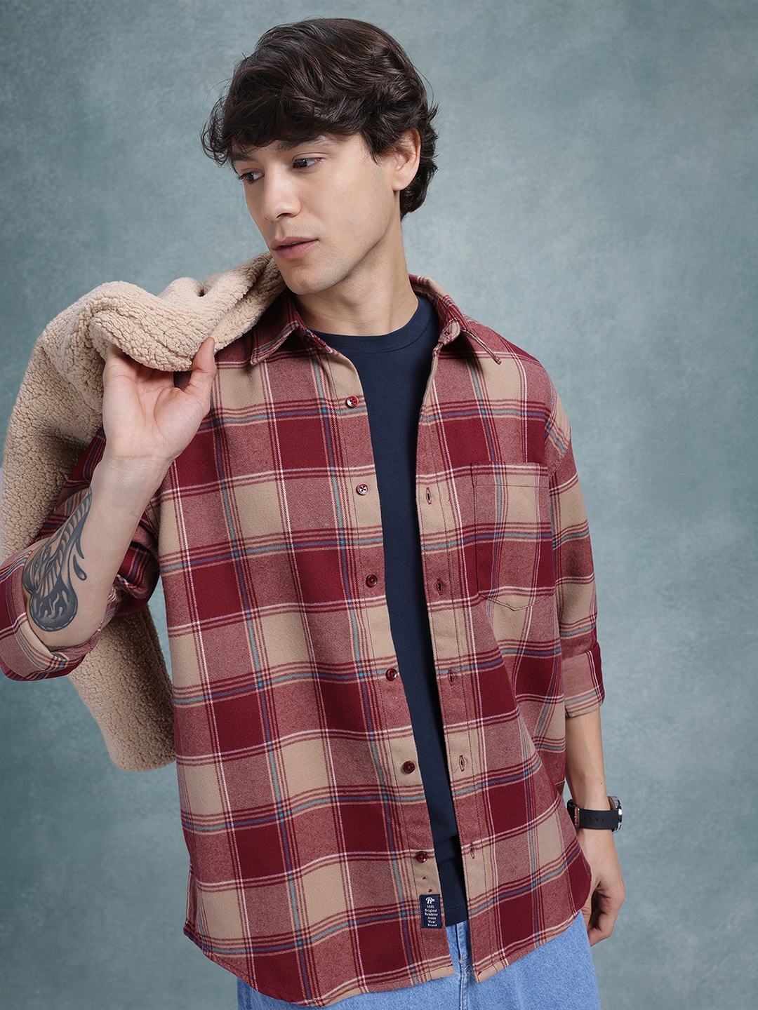 

The Roadster Life Co. Tartan Checks Flannel Relaxed Shirt, Maroon