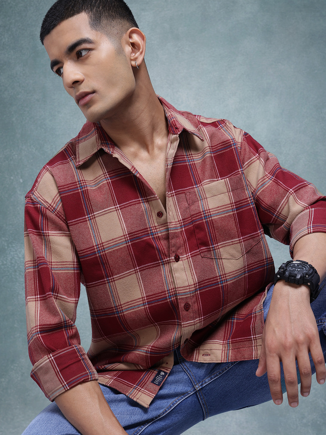 

The Roadster Life Co. Tartan Checks Flannel Relaxed Shirt, Maroon