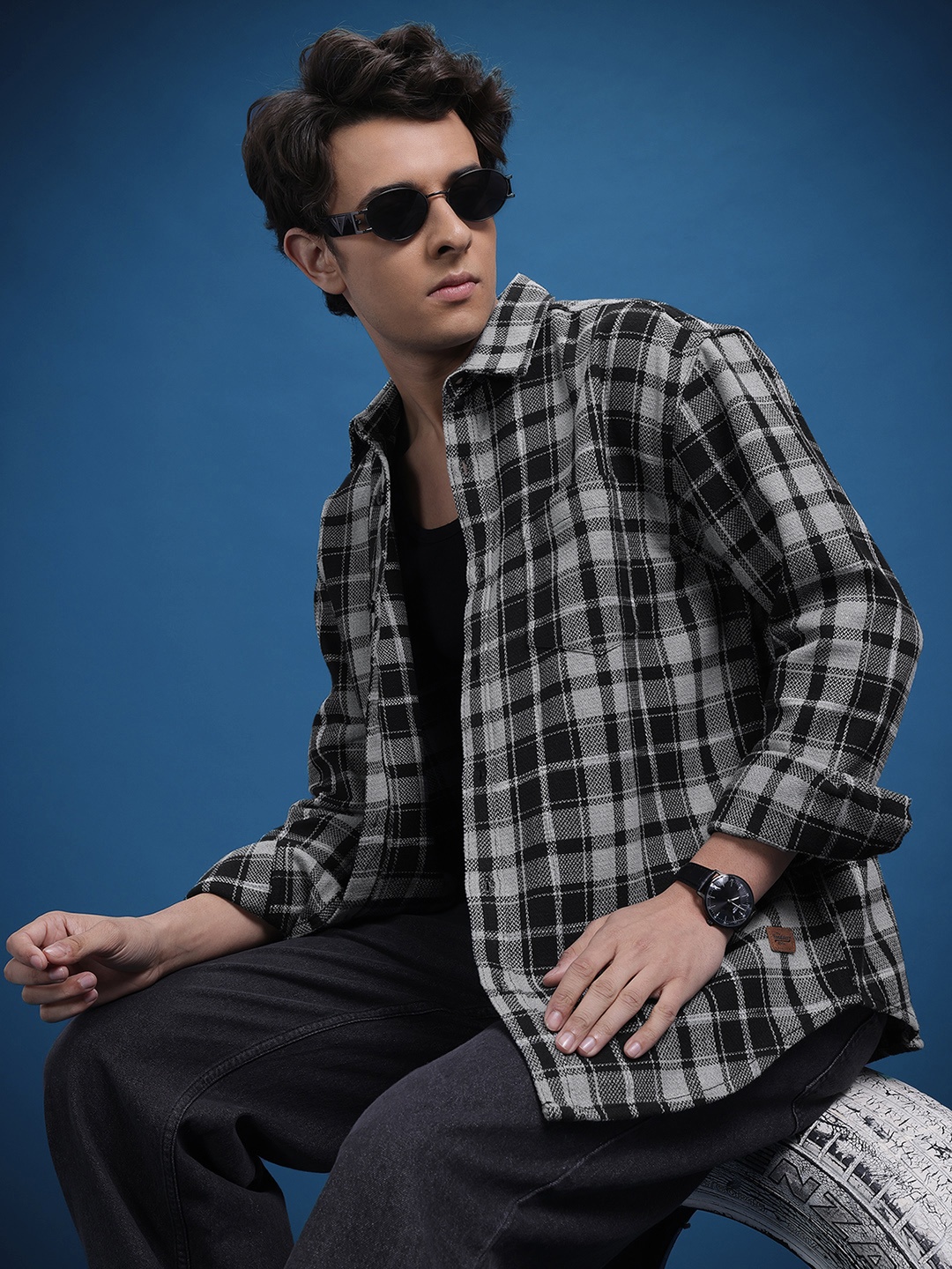 

The Roadster Life Co. Relaxed Fit Checked Casual Shirt, Black