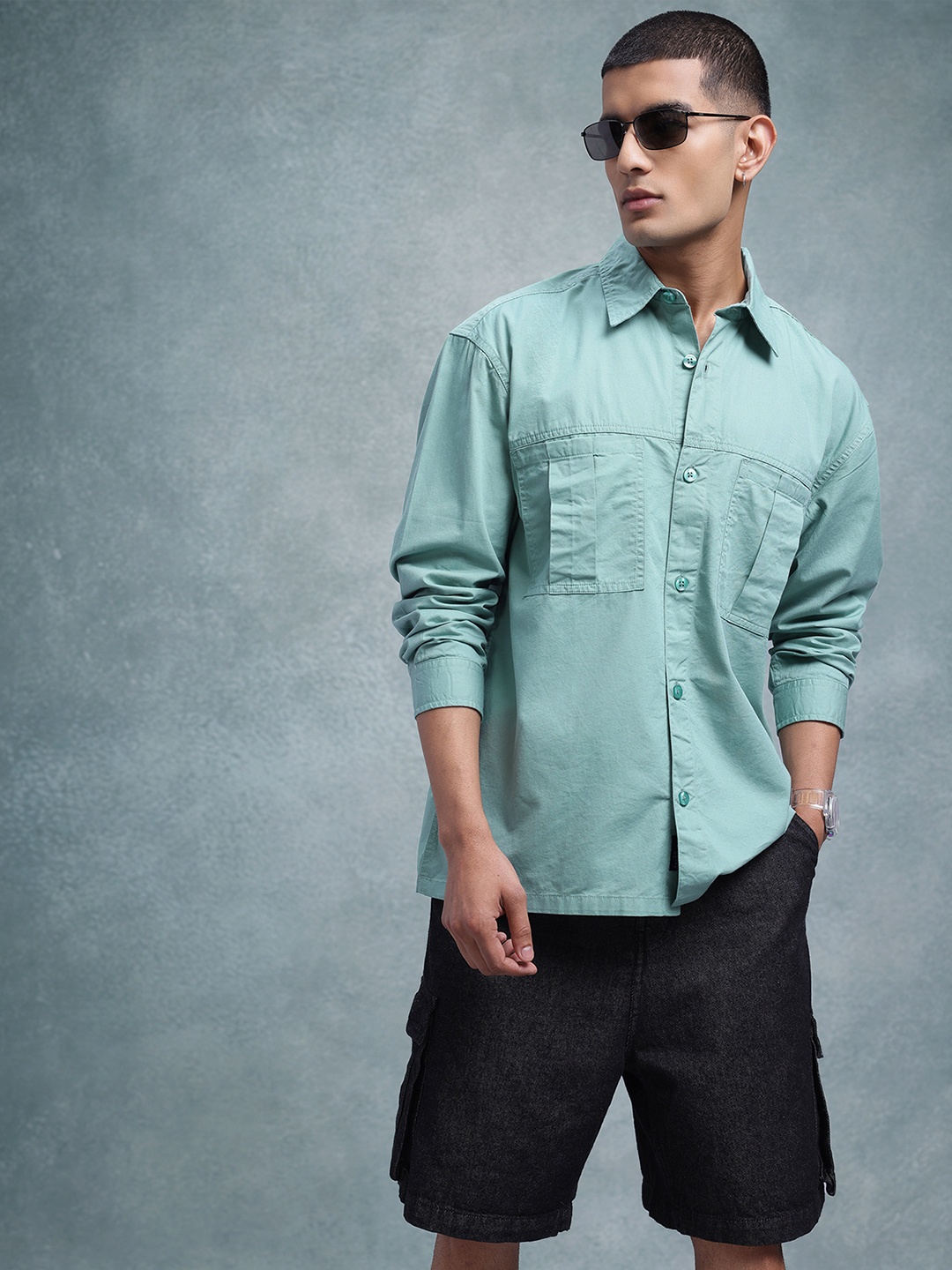 

The Roadster Life Co. Drop-Shoulder Sleeves Pure Cotton Opaque Casual Shirt, Sea green